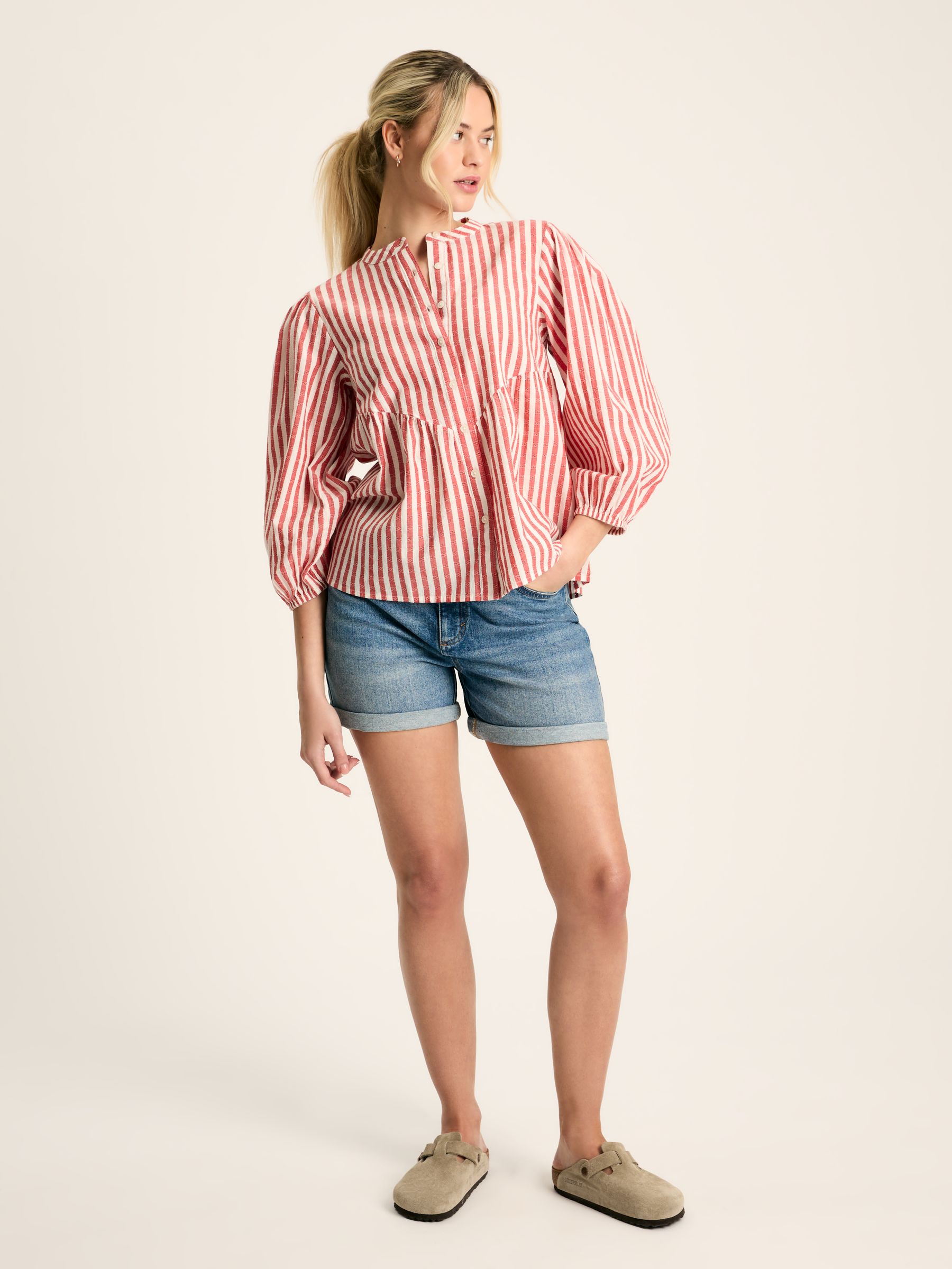 Rowan Red/White Gathered Sleeve Blouse - Image 3 of 6