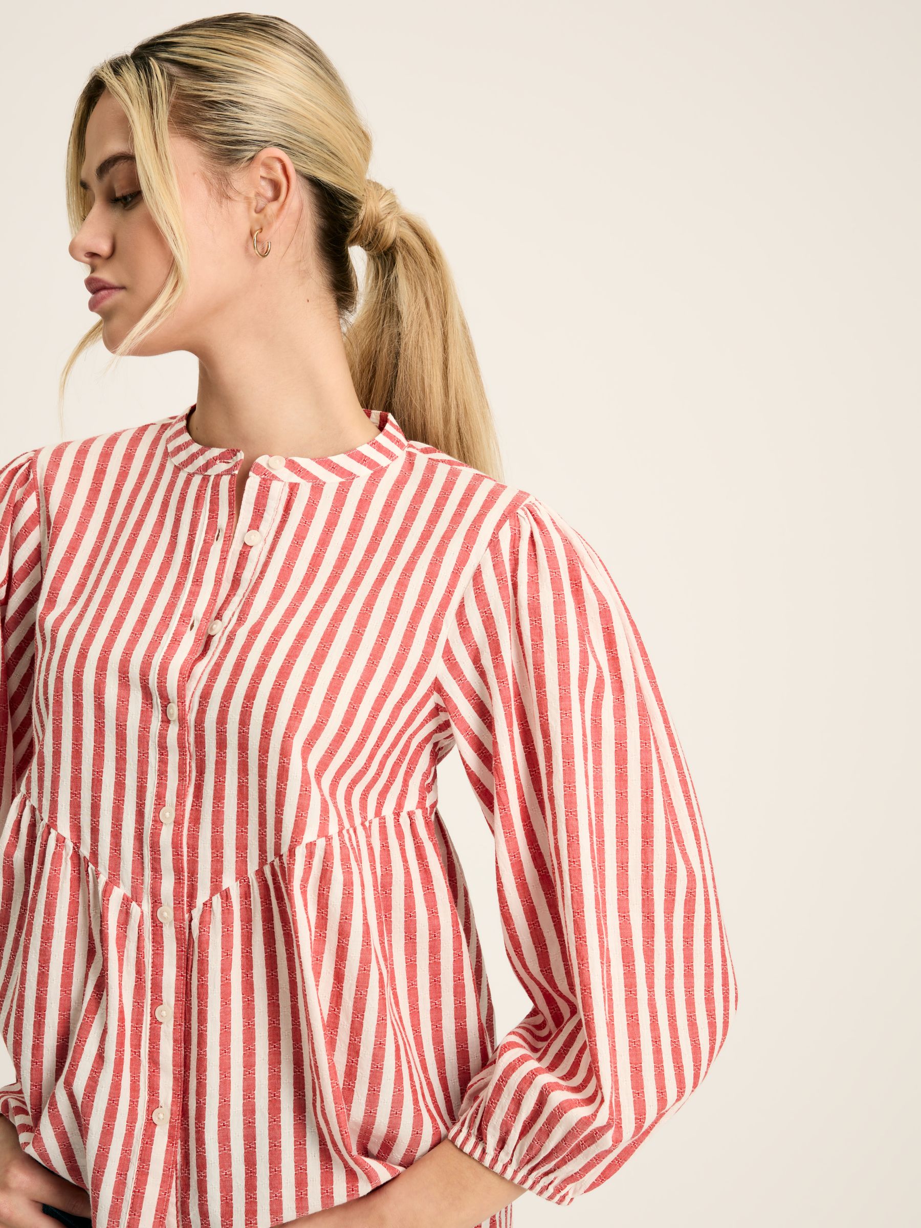 Rowan Red/White Gathered Sleeve Blouse - Image 4 of 6