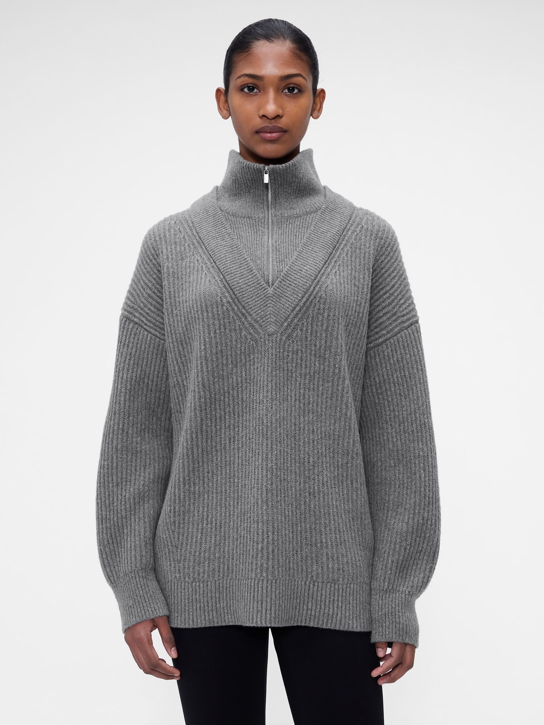 Gap x Victoria Beckham Grey CashSoft High-Neck Pullover Jumper - Image 1 of 8 Gap x Victoria Beckham Grey CashSoft High-Neck Pullover Jumper - Image 1 of 8