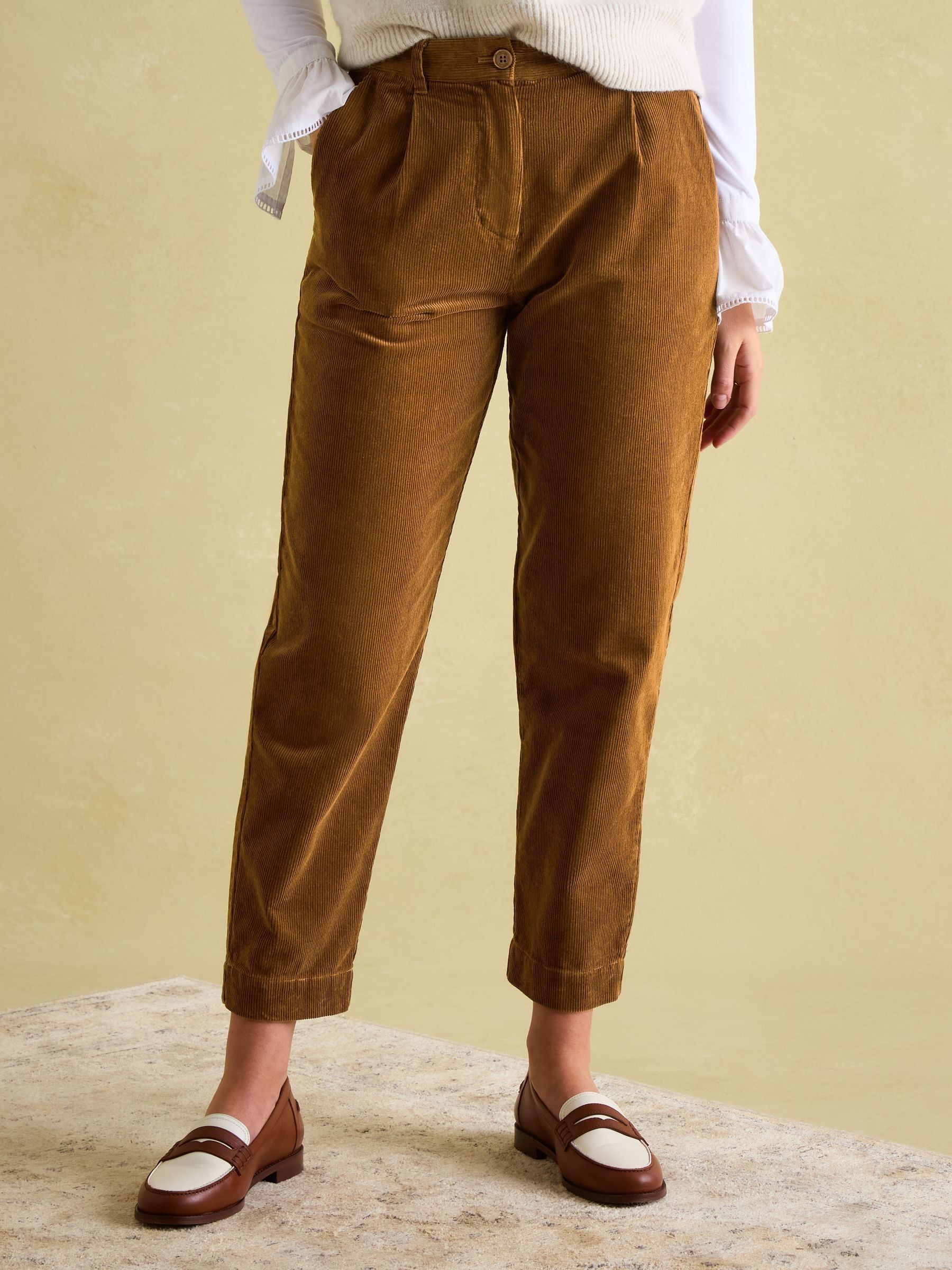 Calla Tan Brown Corduroy Tapered Trousers - Image 1 of 7