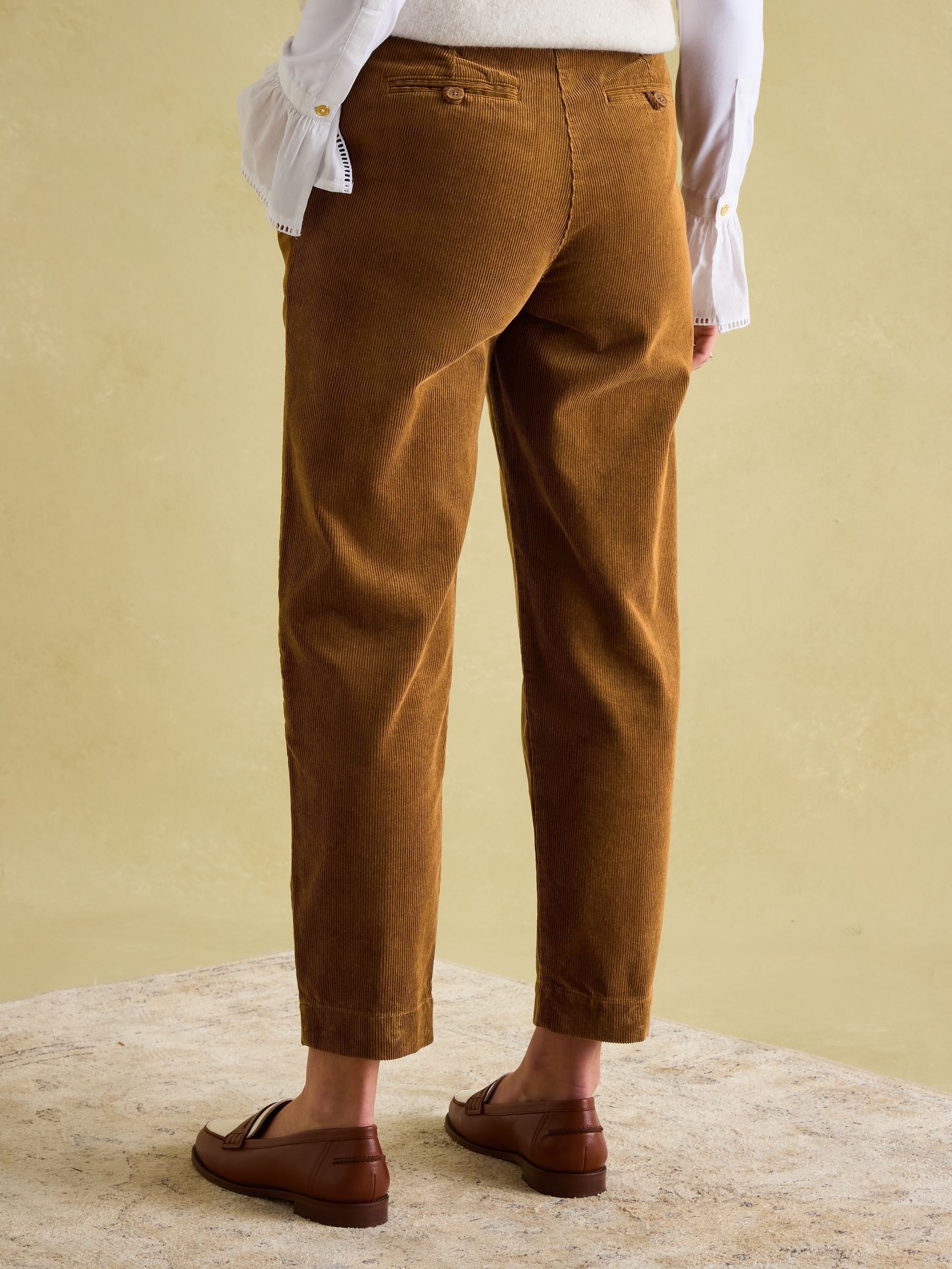 Calla Tan Brown Corduroy Tapered Trousers - Image 2 of 7