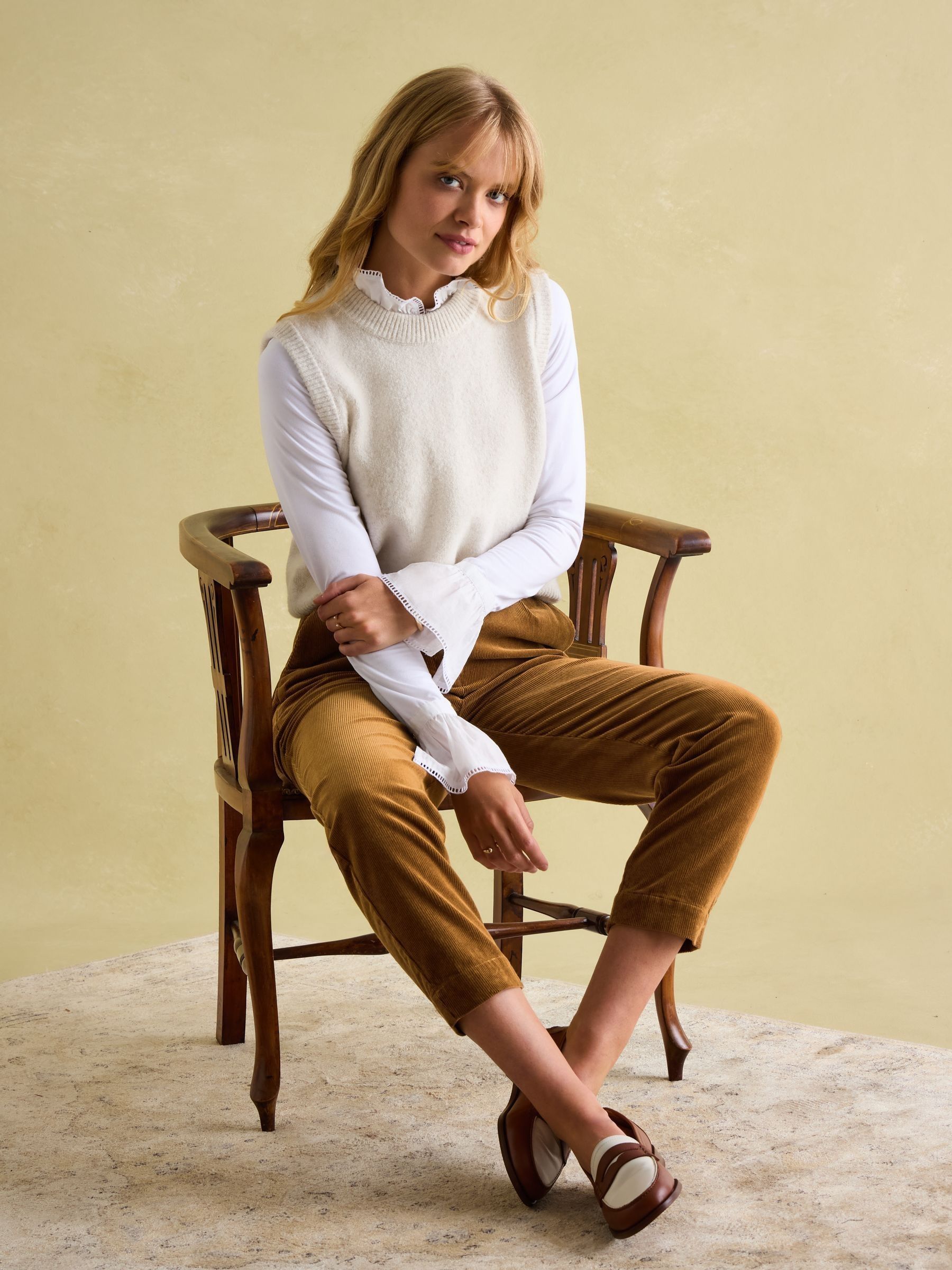 Calla Tan Brown Corduroy Tapered Trousers - Image 6 of 7