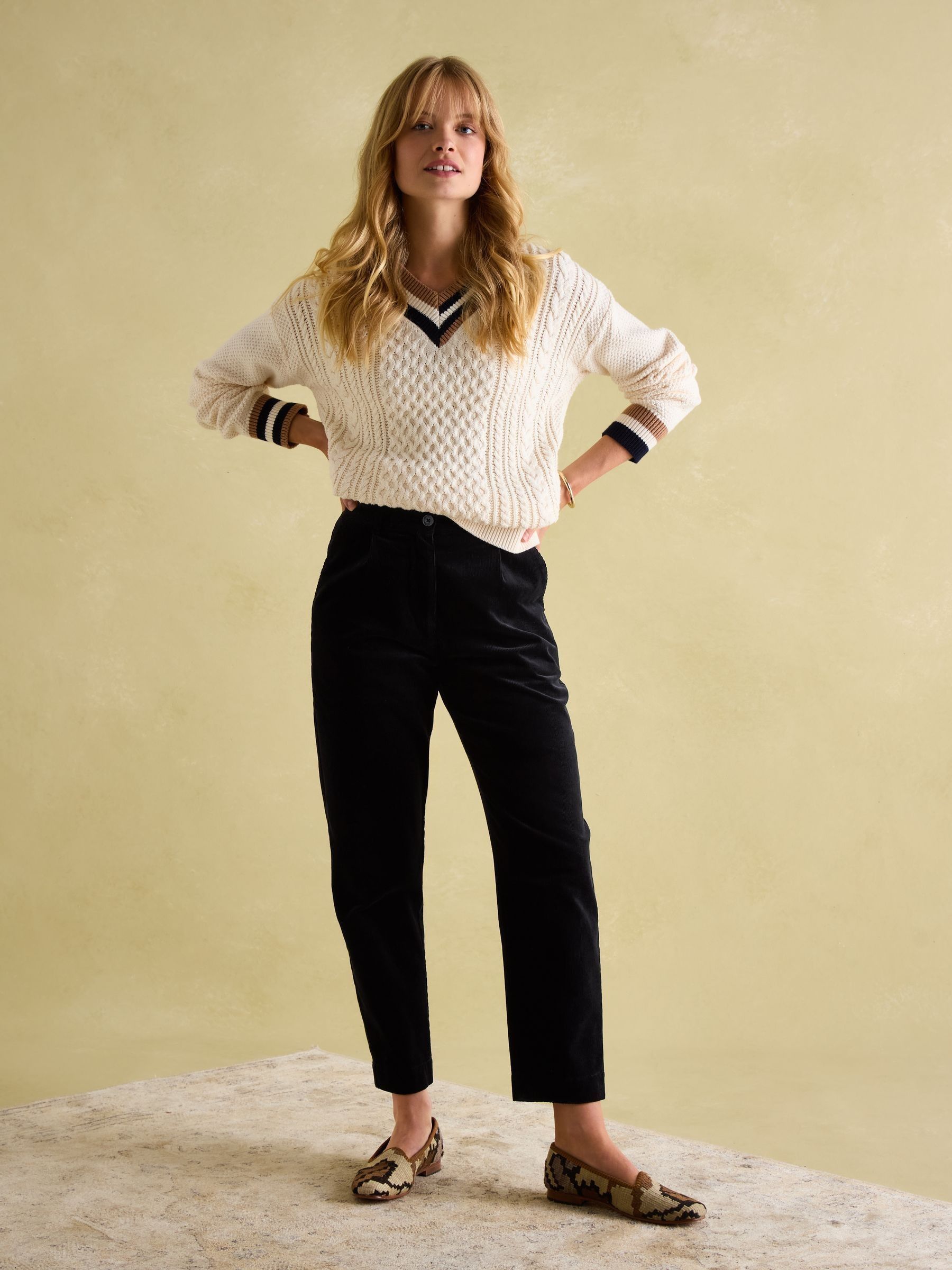 Calla Navy Corduroy Tapered Trousers - Image 3 of 6