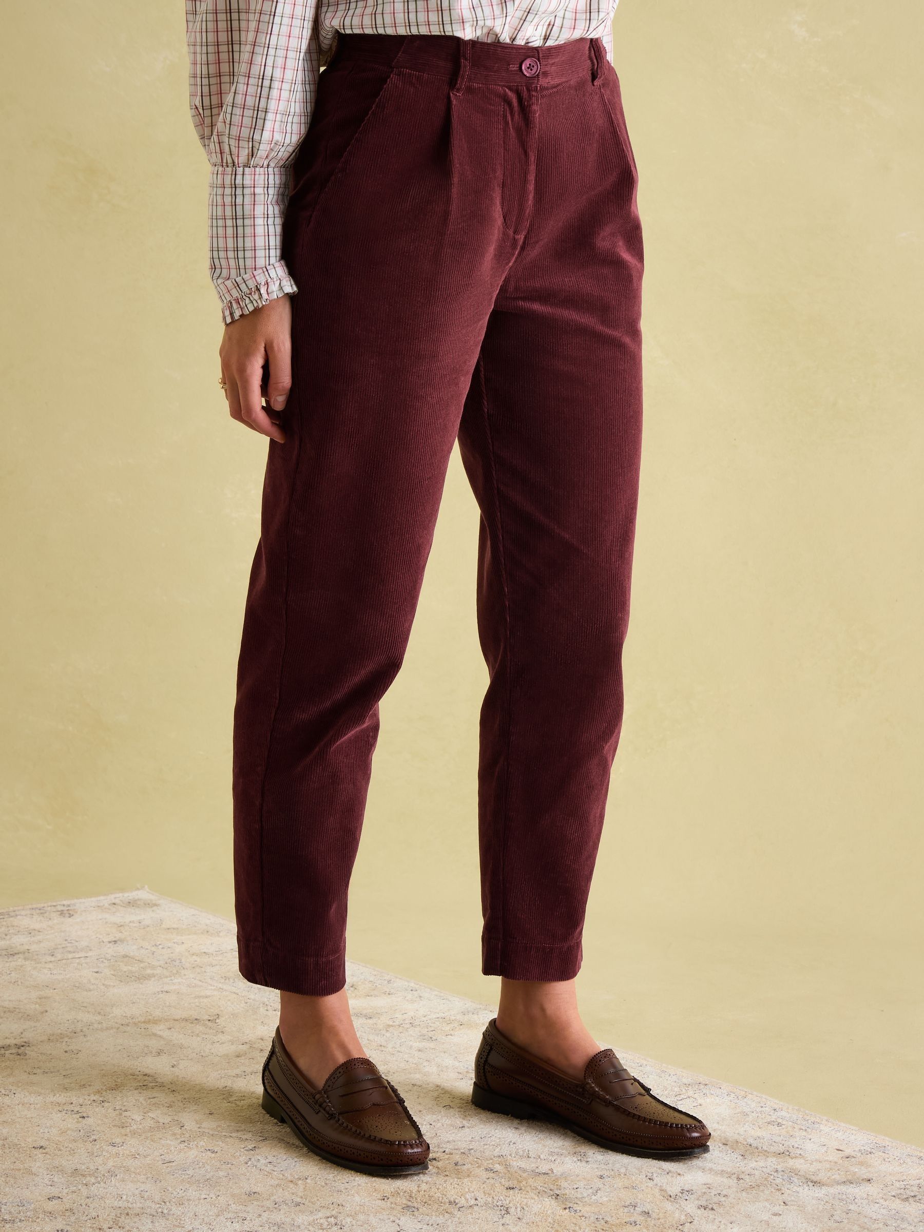Calla Burgundy Corduroy Tapered Trousers - Image 1 of 6