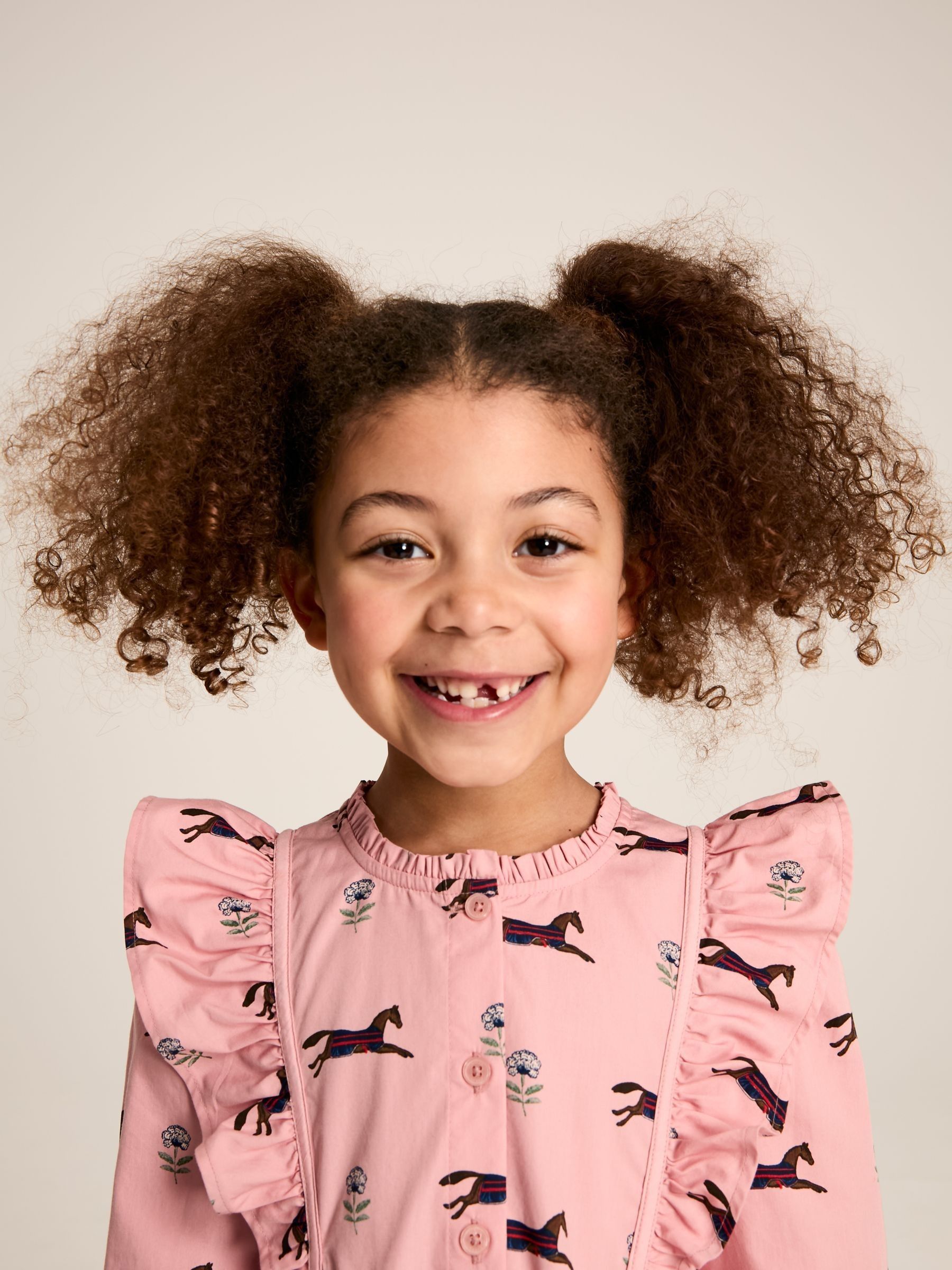 Florence Pink Horse Print Long Sleeve Frilled Dress - Image 4 of 9