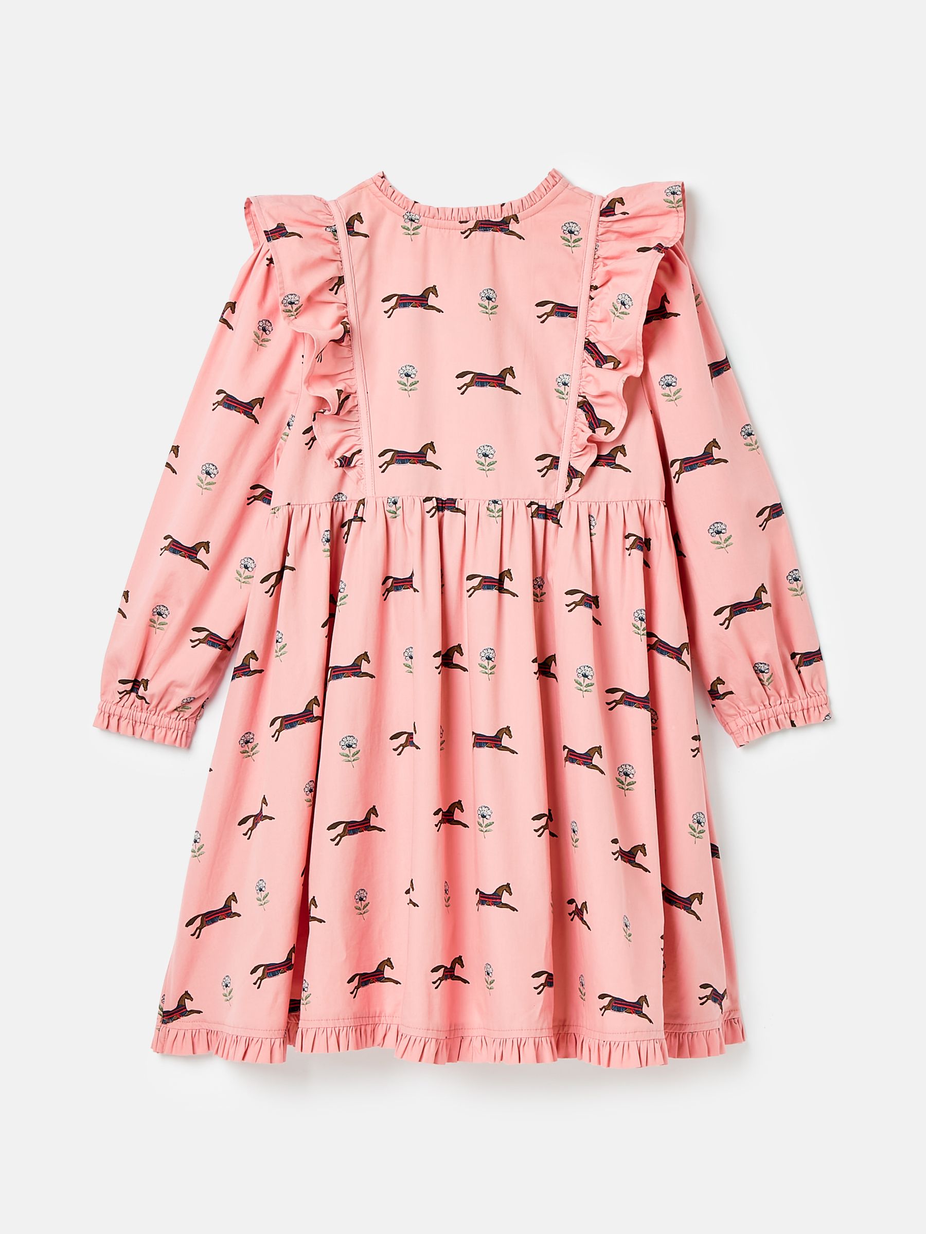 Florence Pink Horse Print Long Sleeve Frilled Dress - Image 6 of 9