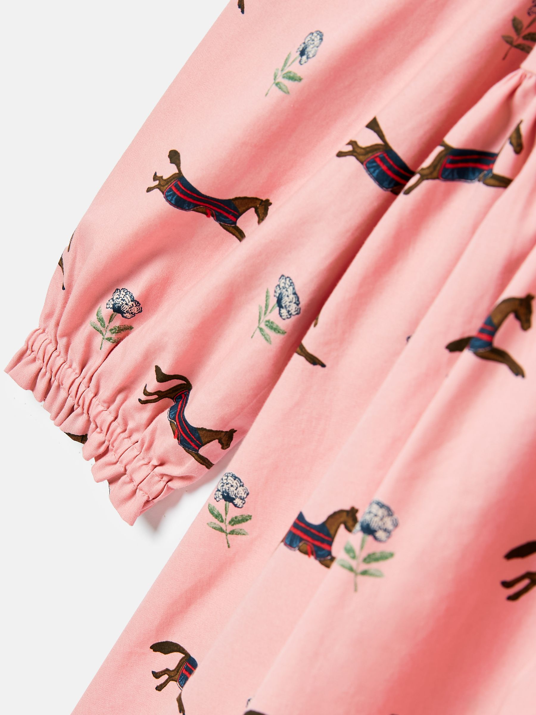 Florence Pink Horse Print Long Sleeve Frilled Dress - Image 8 of 9