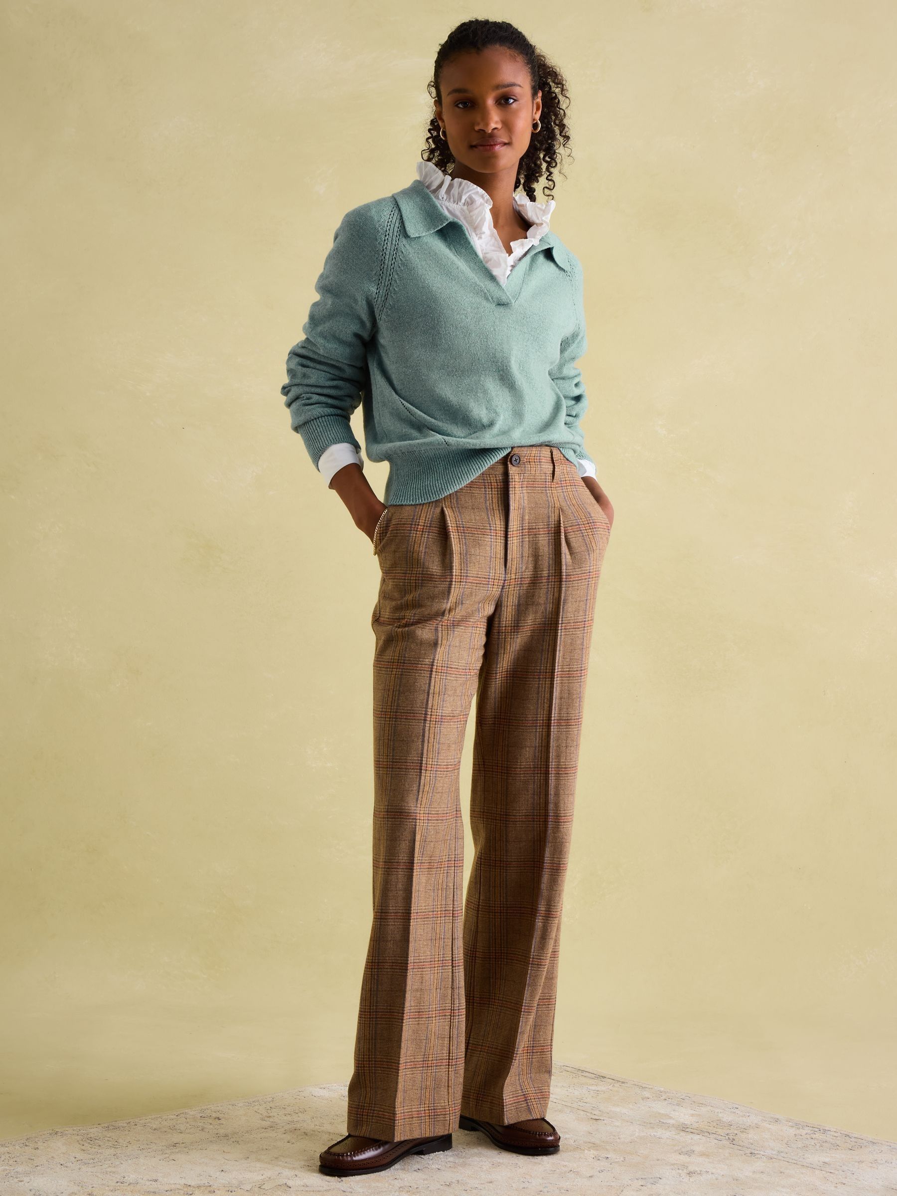 Foxley Brown Check Wool Rich Wide Leg Tweed Trousers | Joules