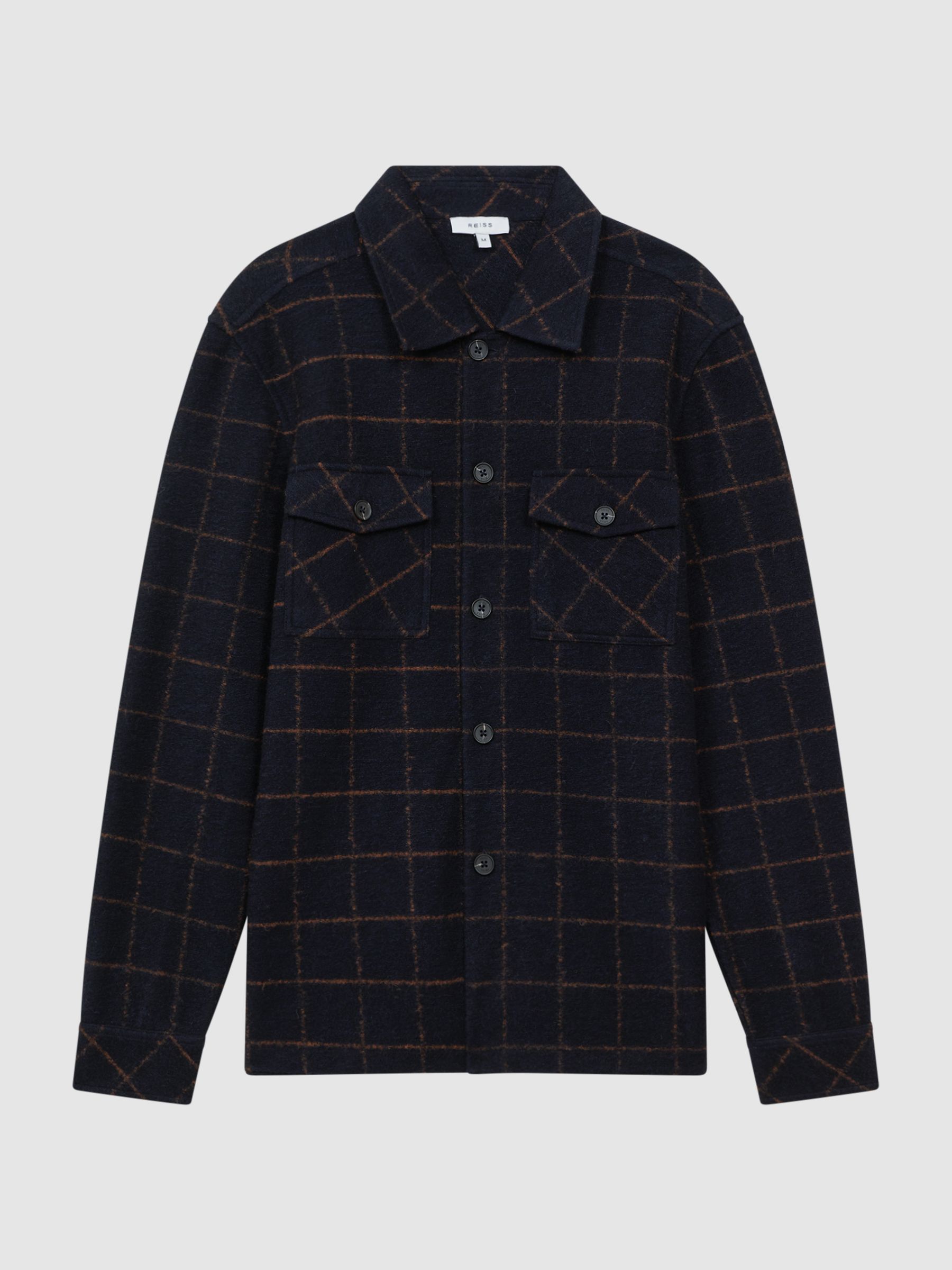Brushed Wool Check Overshirt in Navy - Image 2 of 5
