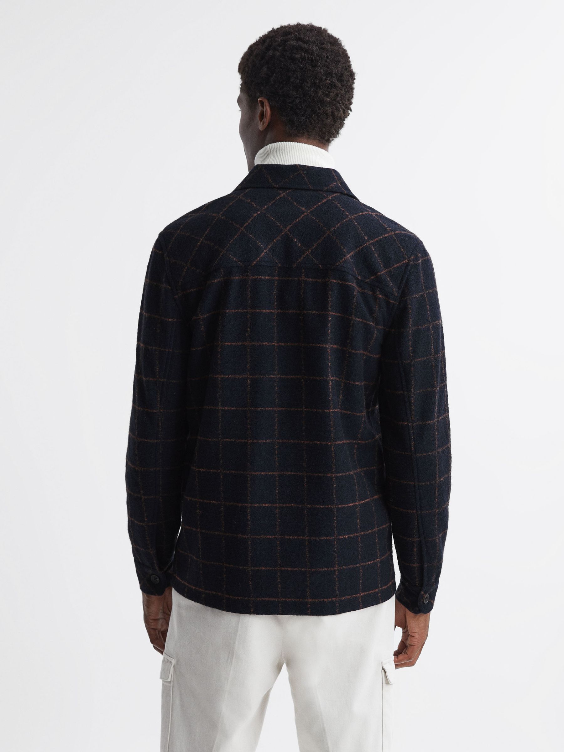 Brushed Wool Check Overshirt in Navy - Image 5 of 5