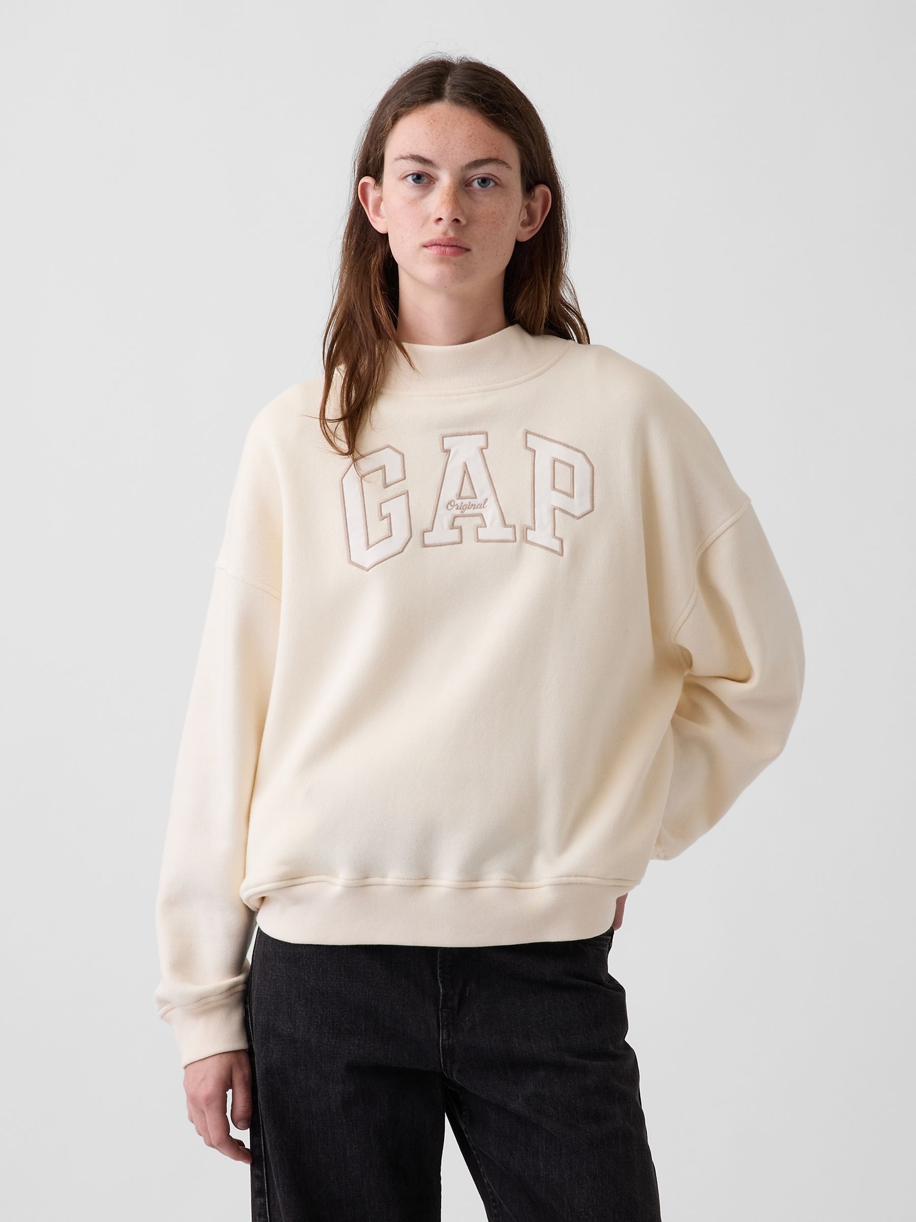 Cream Vintage Soft Oversized Mock Neck Logo Sweatshirt - Image 1 of 5