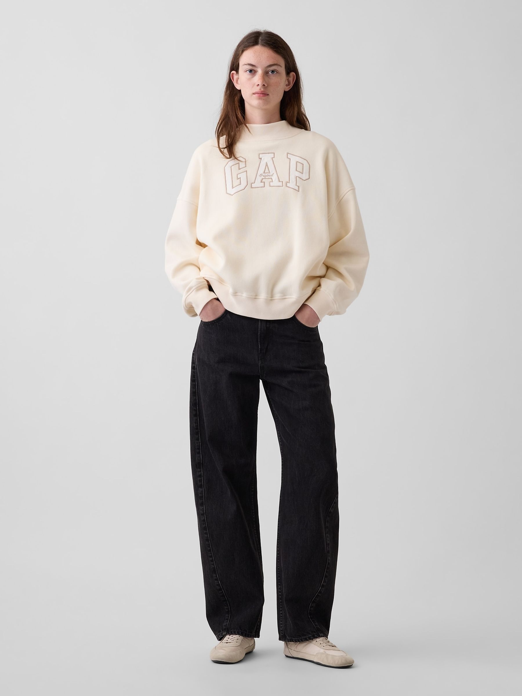 Cream Vintage Soft Oversized Mock Neck Logo Sweatshirt - Image 3 of 5