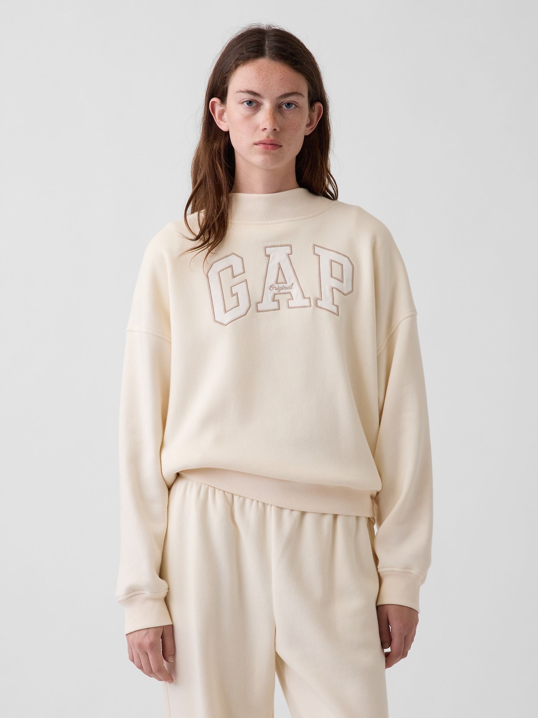Cream Vintage Soft Oversized Mock Neck Logo Sweatshirt - Image 4 of 5