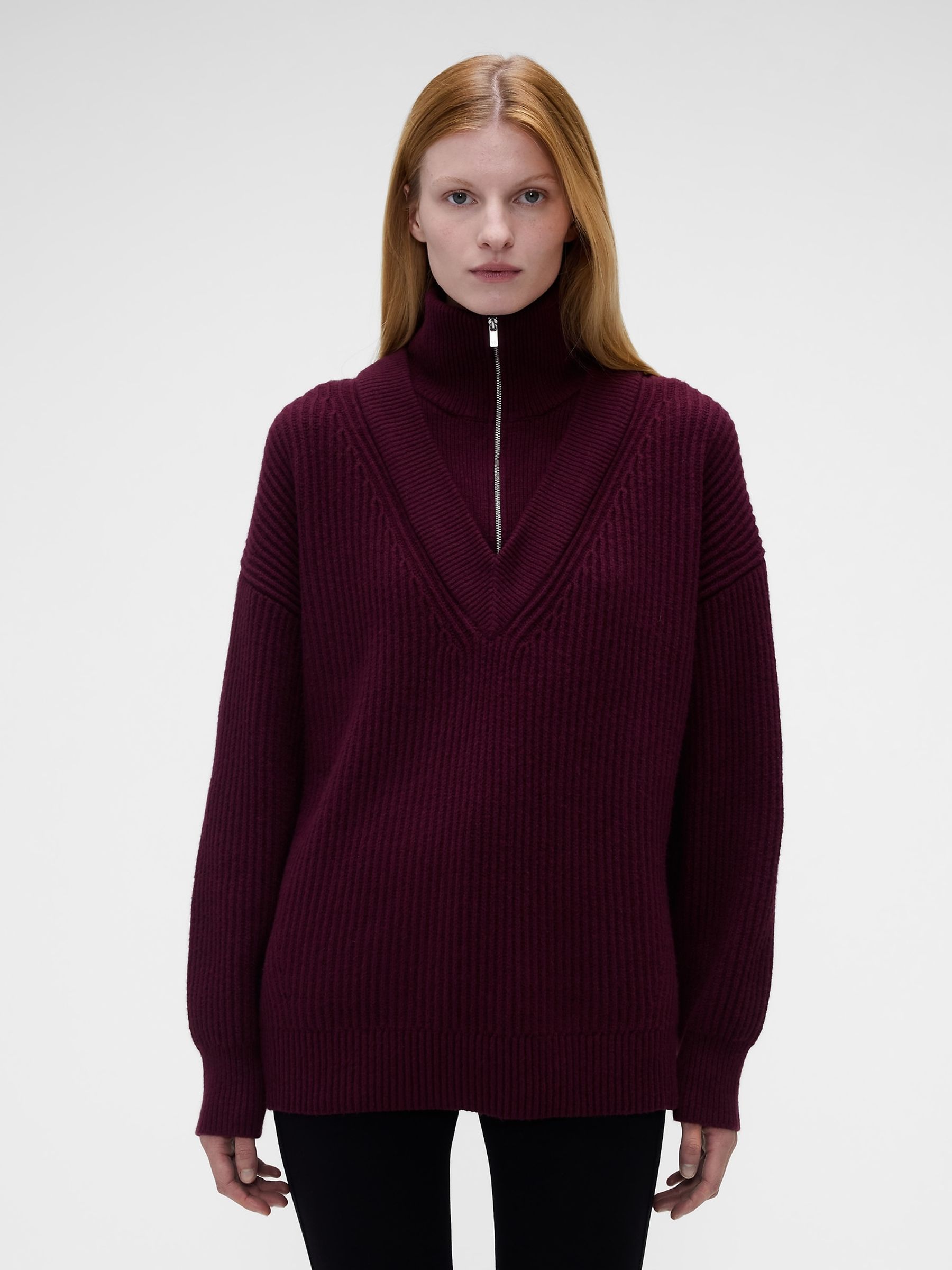 Gap x Victoria Beckham Burgundy Red CashSoft High-Neck Pullover Jumper - Image 1 of 8 Gap x Victoria Beckham Burgundy Red CashSoft High-Neck Pullover Jumper - Image 1 of 8