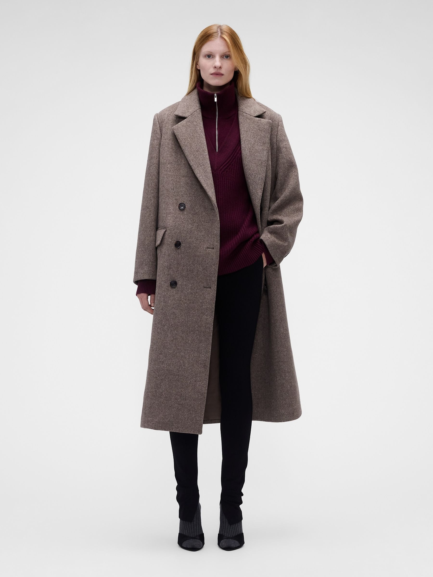 Gap x Victoria Beckham Burgundy Red CashSoft High-Neck Pullover Jumper - Image 3 of 8