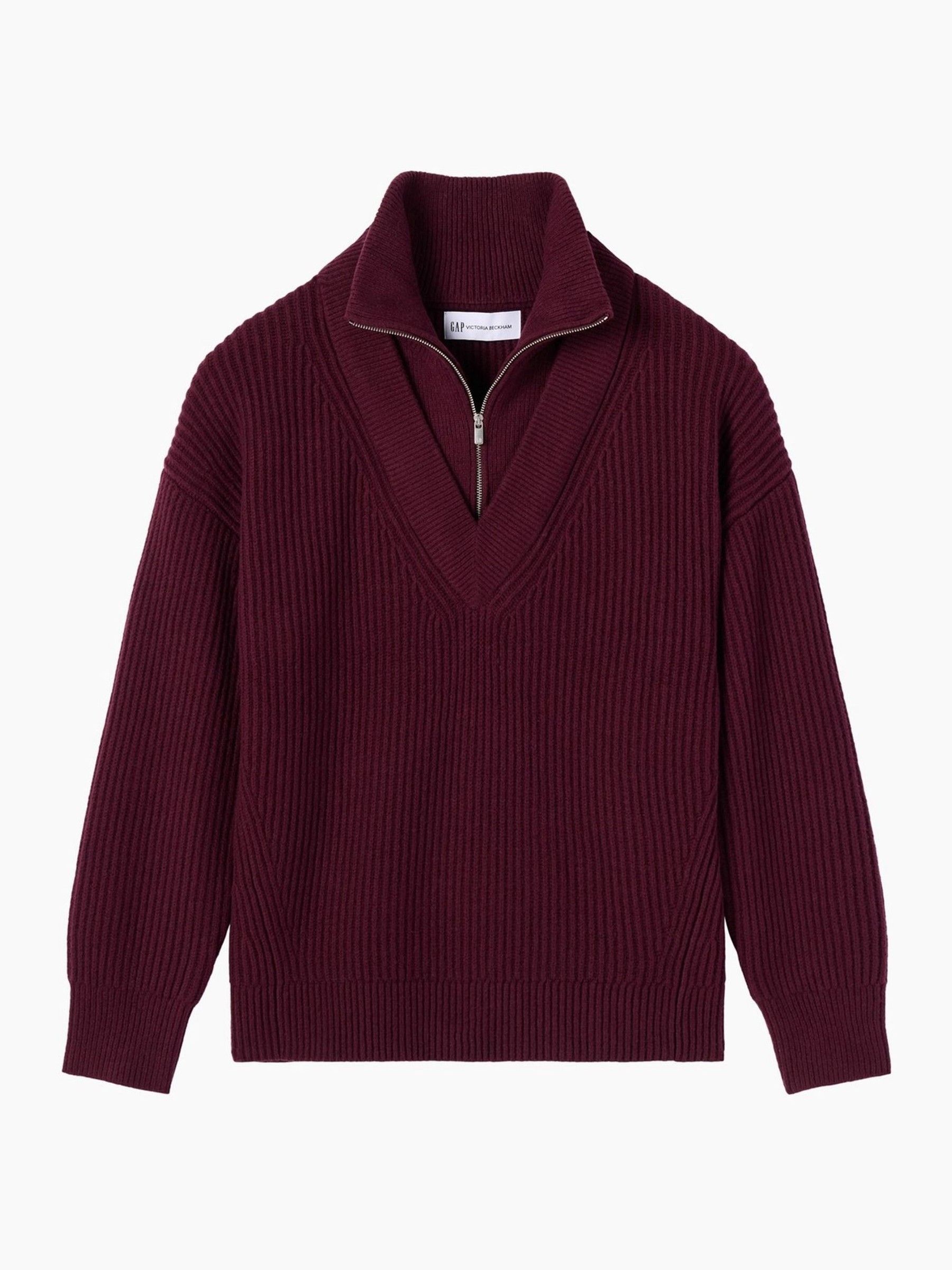 Gap x Victoria Beckham Burgundy Red CashSoft High-Neck Pullover Jumper - Image 5 of 8