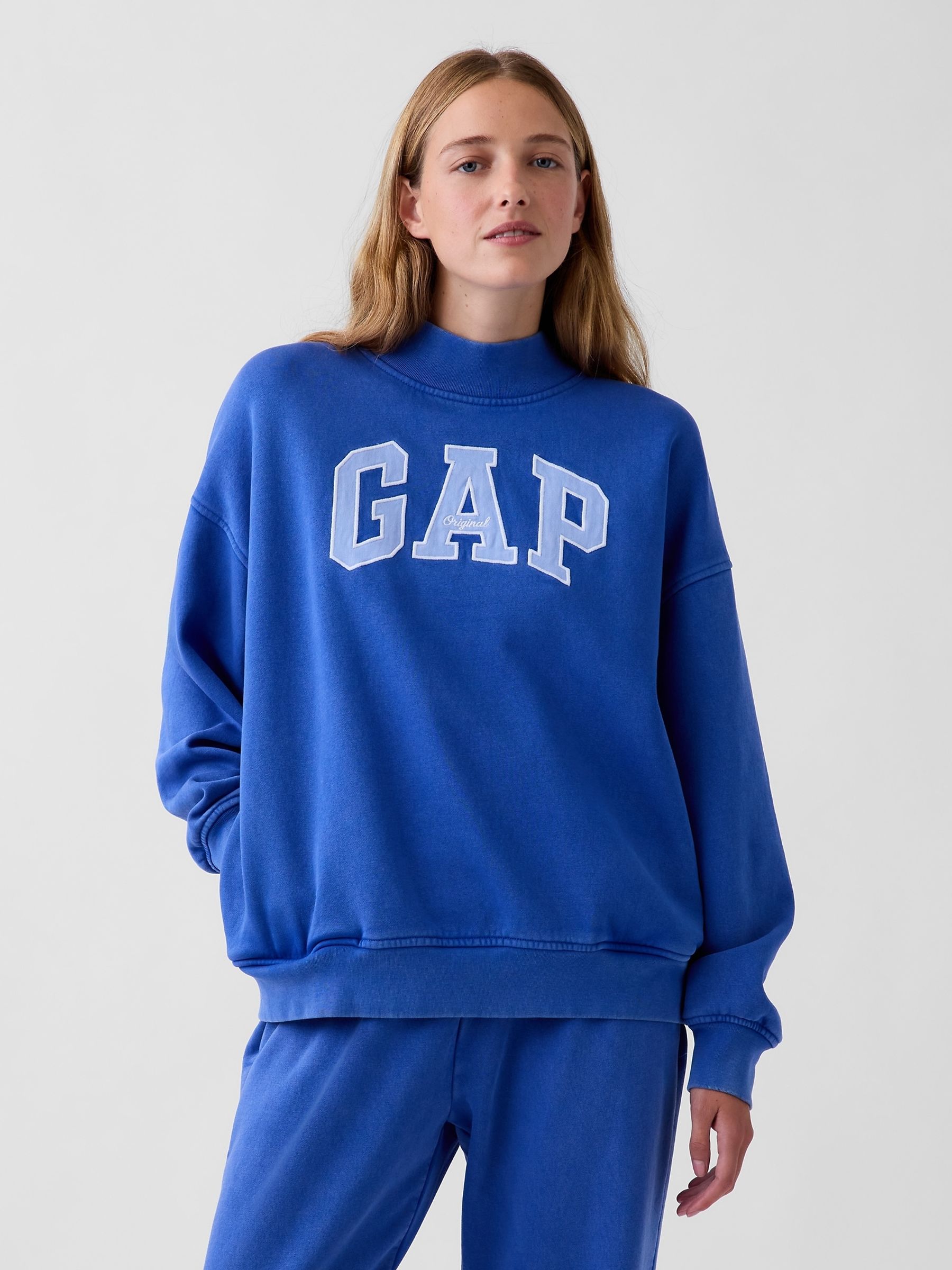 Bright Blue Vintage Soft Oversized Mock Neck Logo Sweatshirt - Image 1 of 5