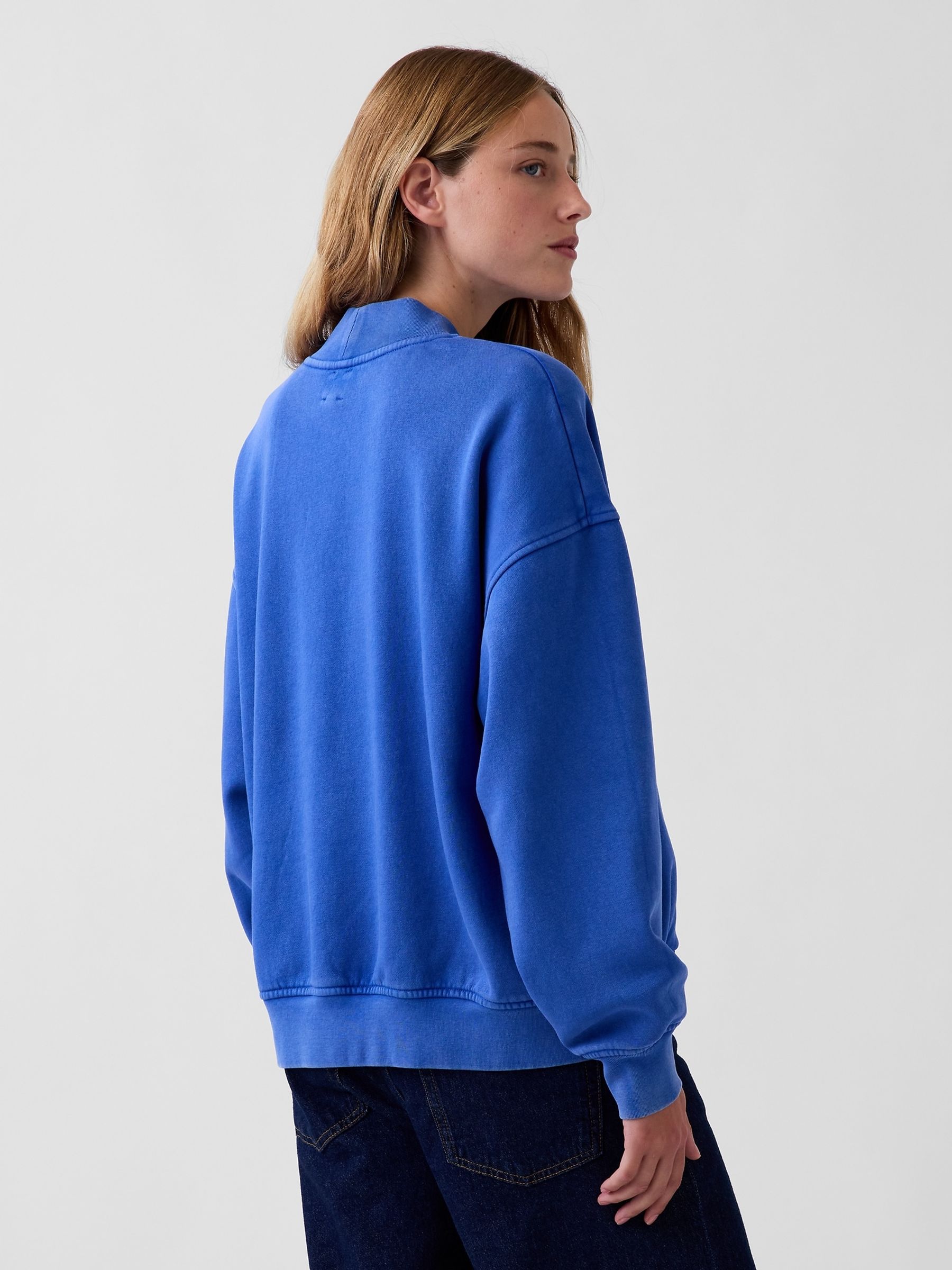 Bright Blue Vintage Soft Oversized Mock Neck Logo Sweatshirt - Image 2 of 5