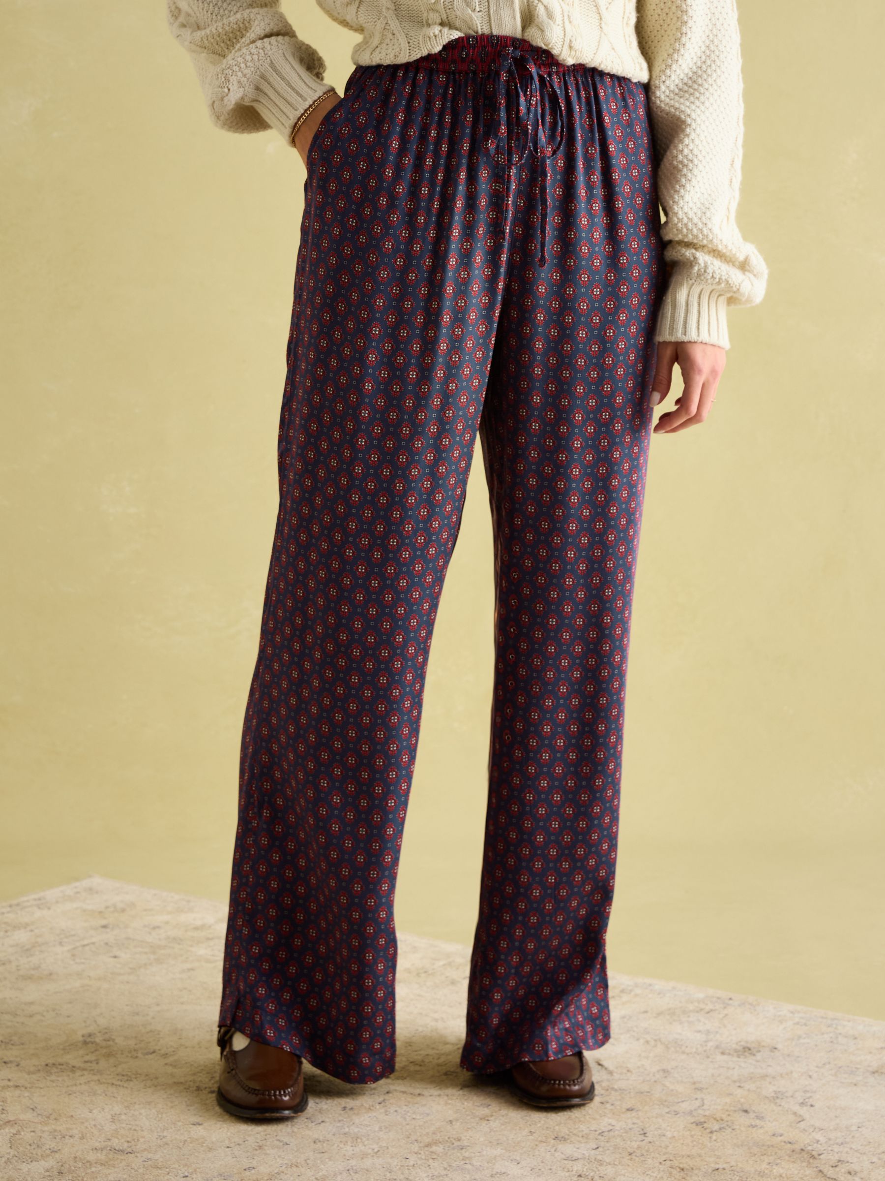 Red & Navy Satin Wide Leg Trousers - Image 1 of 8