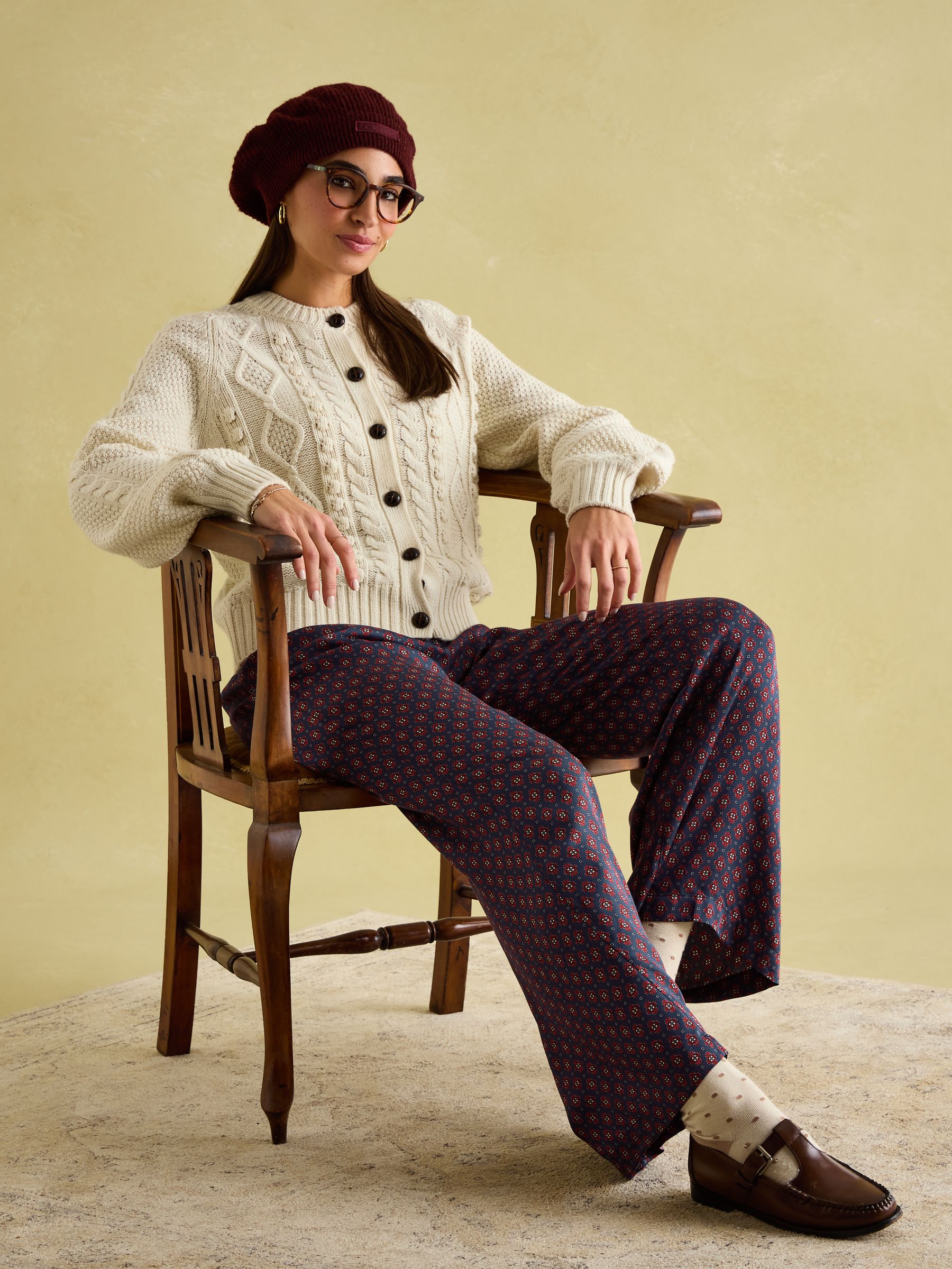 Red & Navy Satin Wide Leg Trousers - Image 3 of 8