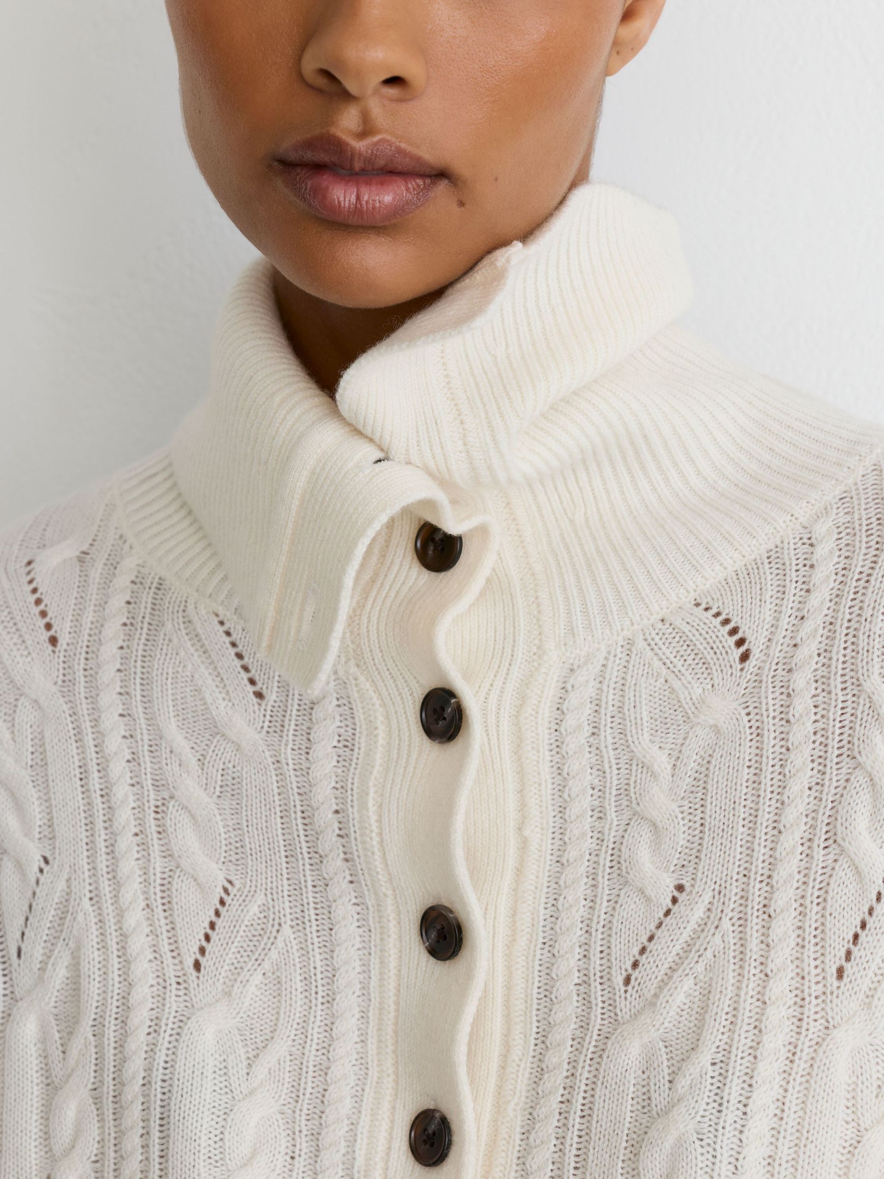Wool-Cashmere Cable-Knit Half-Button Jumper in Ivory - Image 5 of 7