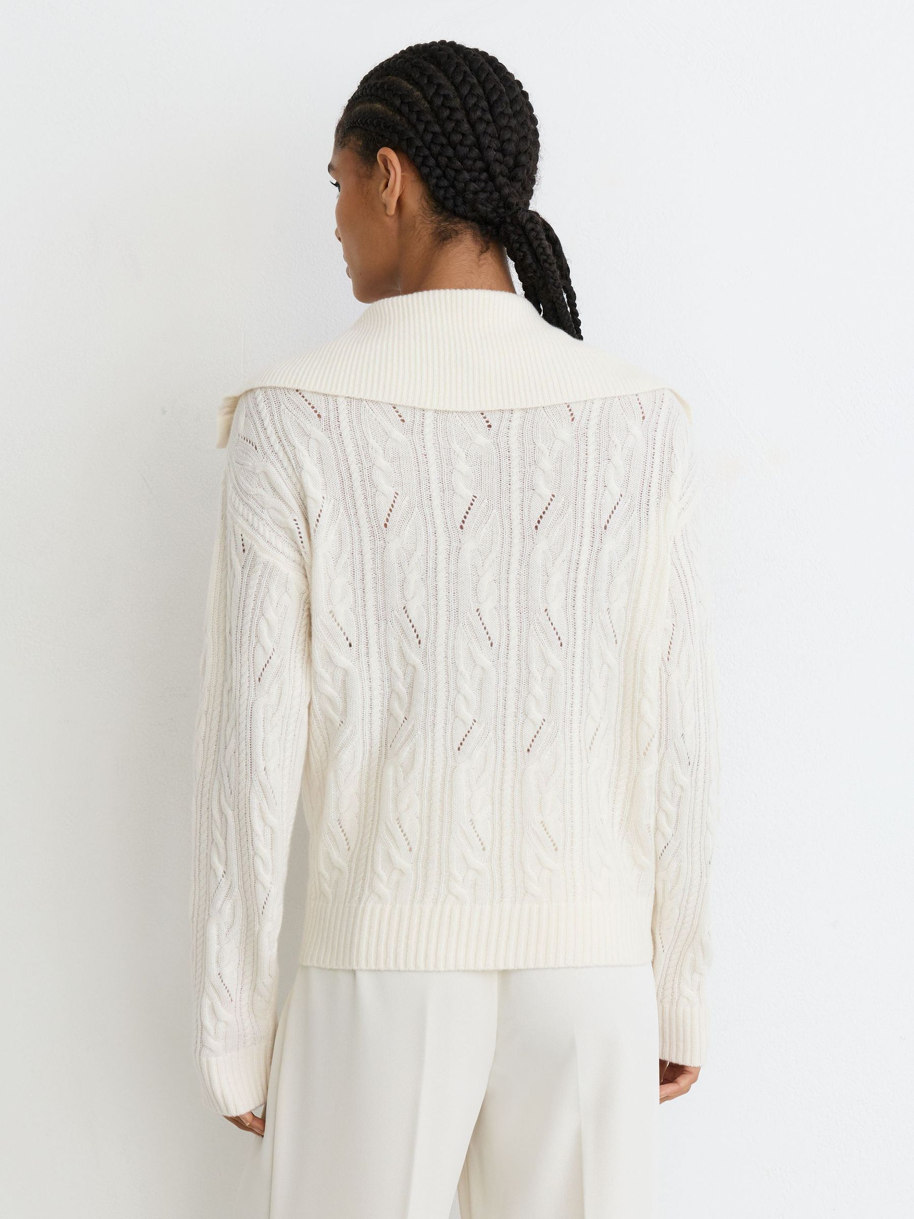 Wool-Cashmere Cable-Knit Half-Button Jumper in Ivory - Image 6 of 7