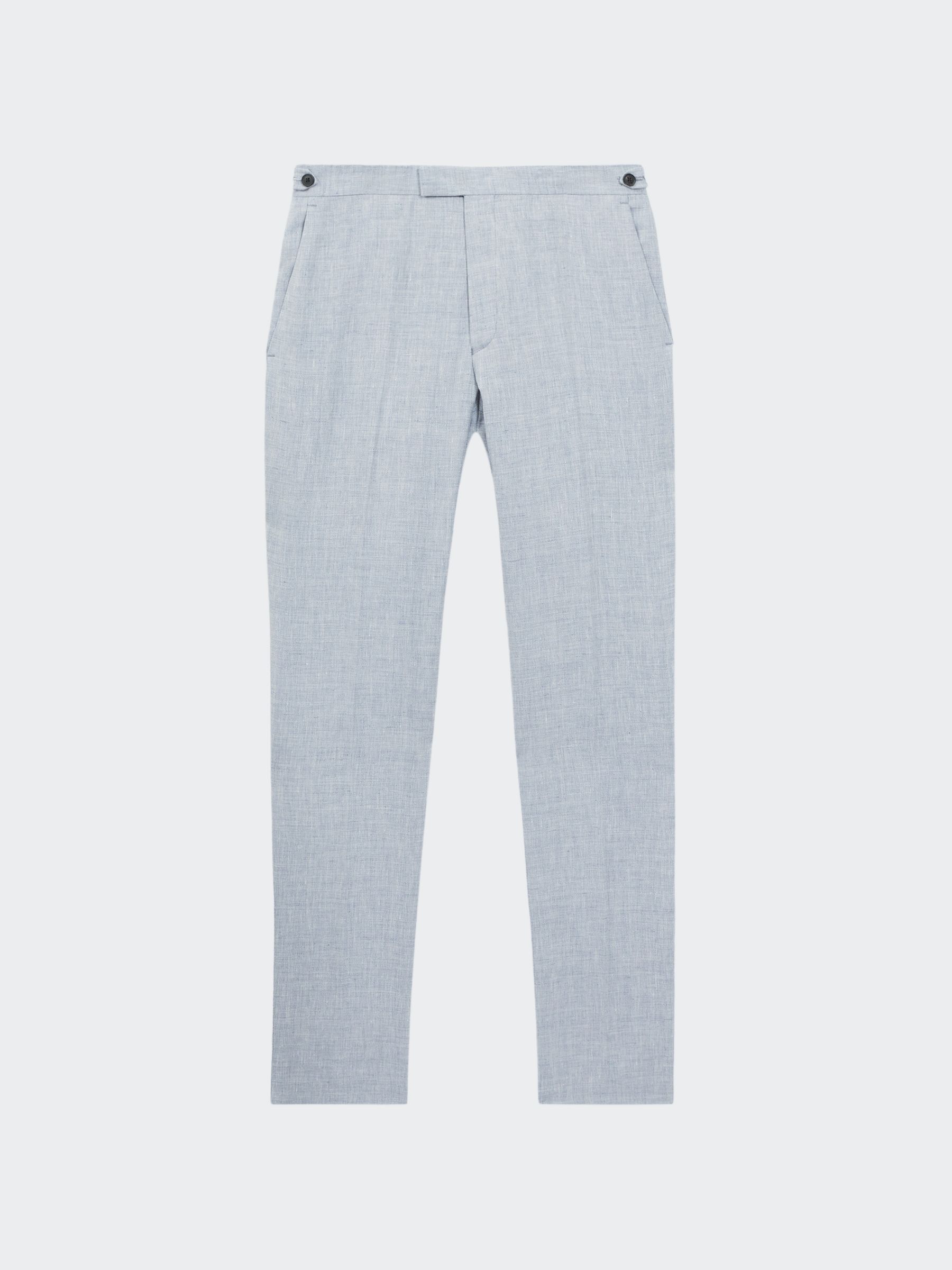 Slim Fit Linen Adjustable Trousers in Blue - Image 2 of 5