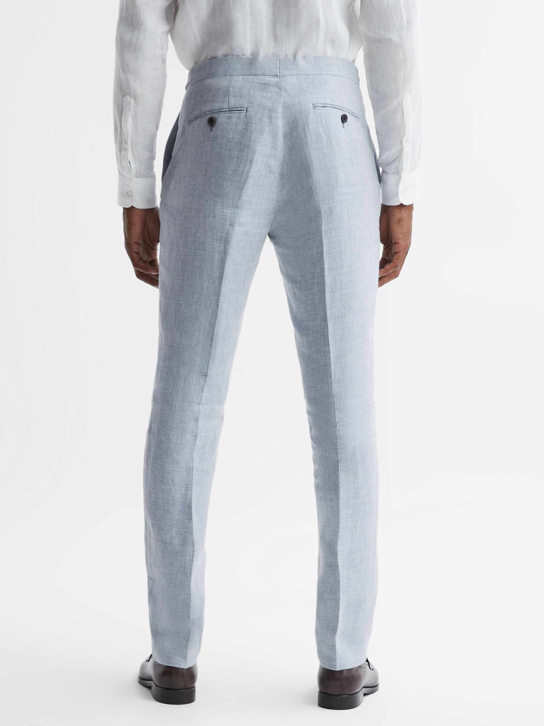 Slim Fit Linen Adjustable Trousers in Blue - Image 4 of 5