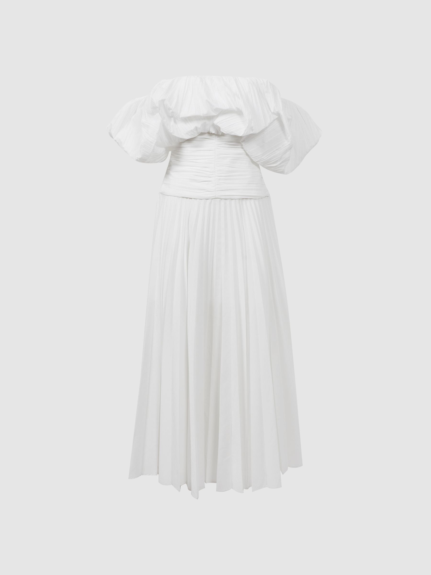 Acler Ivory Pleated Puff Sleeve Midi Dress in Ivory - Image 2 of 5