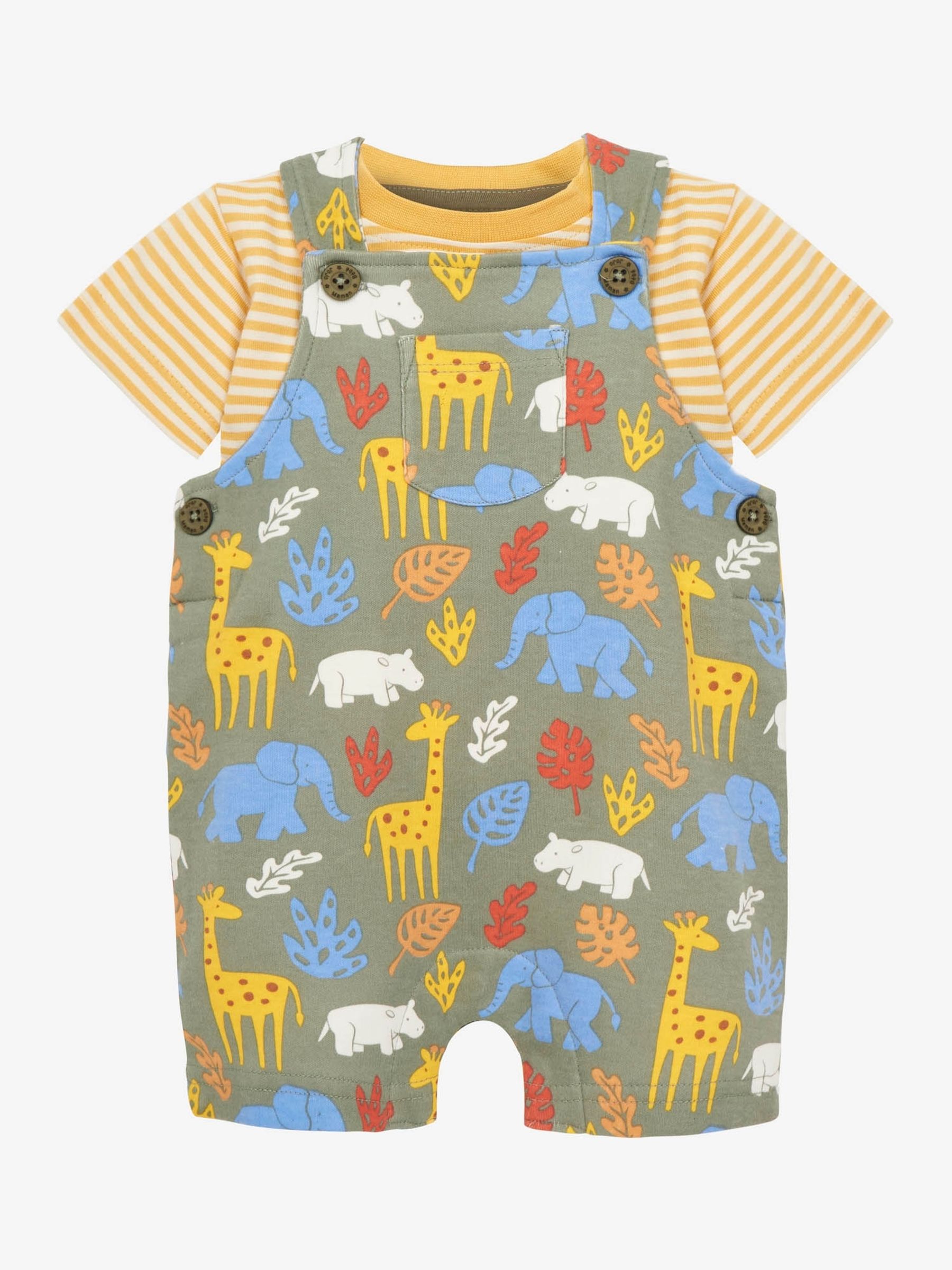 Khaki 2-Piece Jungle Print Baby Short Dungarees Set - Image 1 of 3