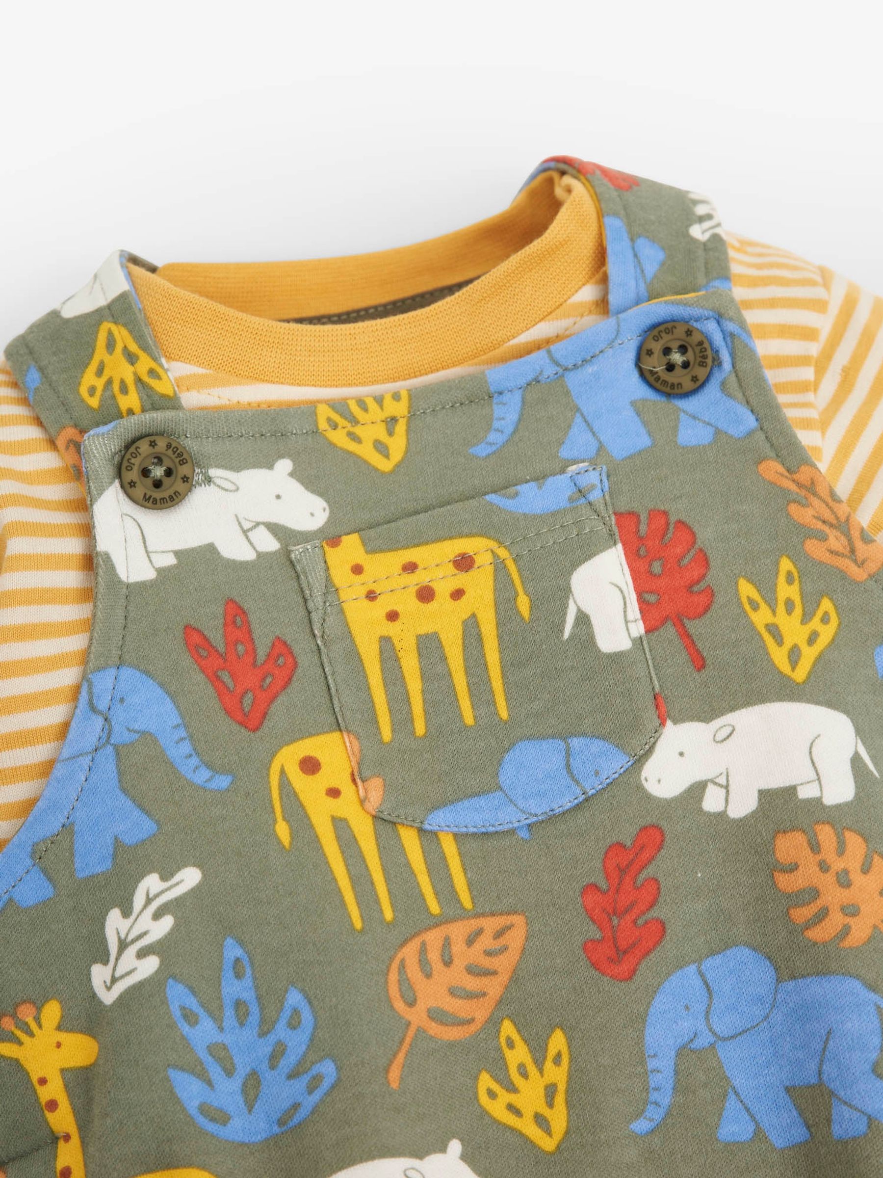 Khaki 2-Piece Jungle Print Baby Short Dungarees Set - Image 3 of 3