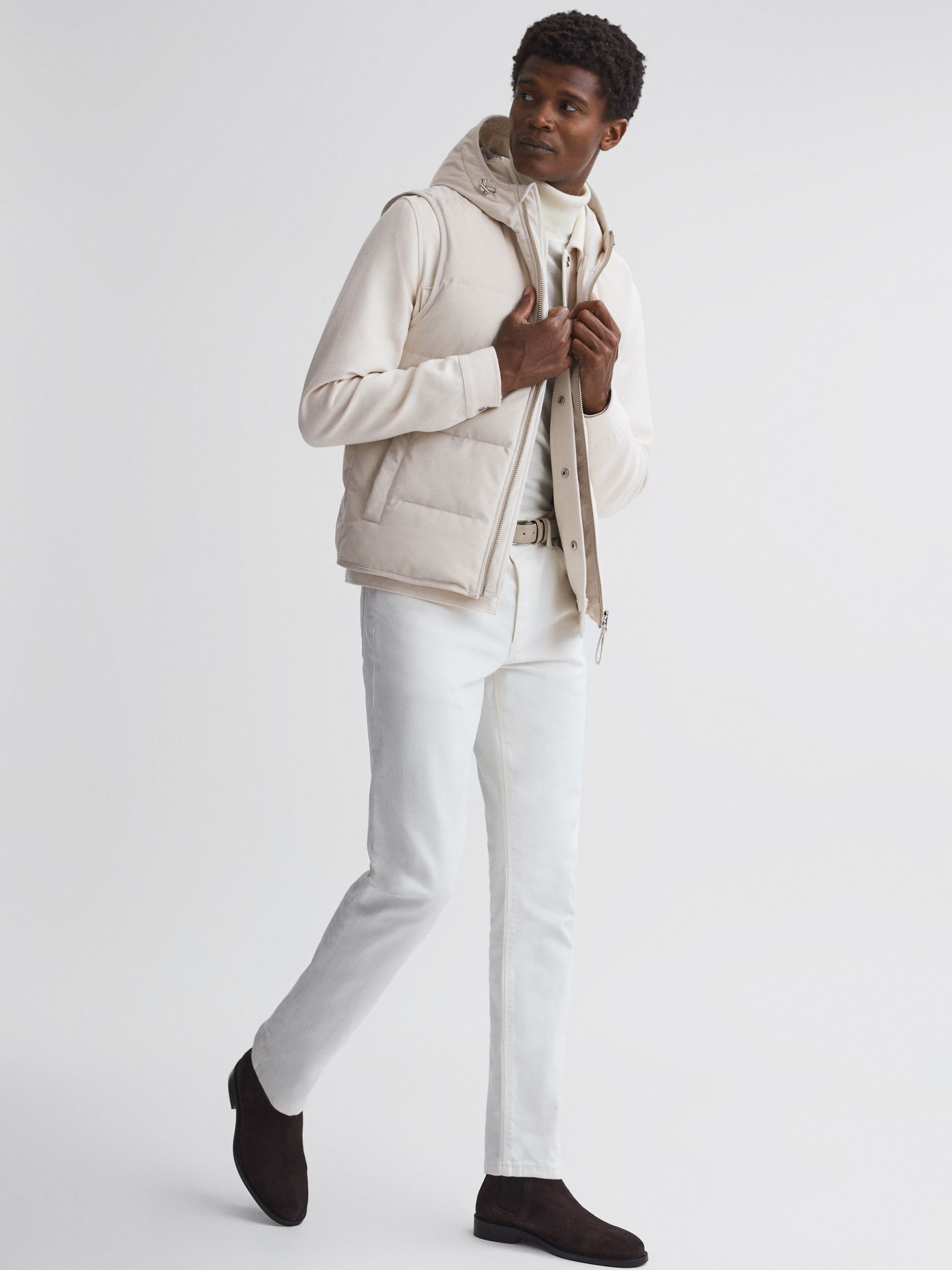 Quilted Hooded Gilet in Stone - Image 3 of 4