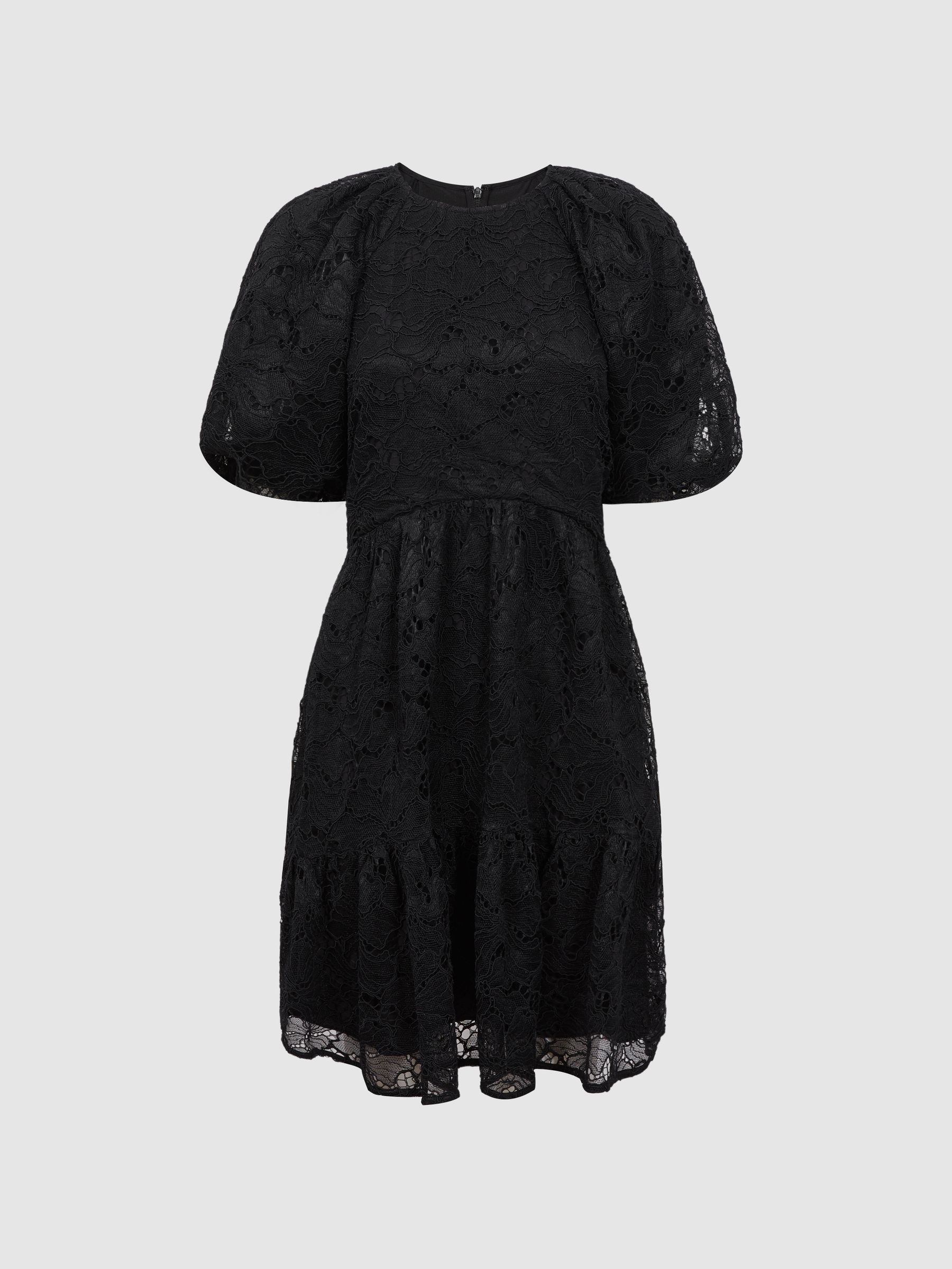 Florere Lace Puff Sleeve Mini Dress in Black - Image 2 of 6