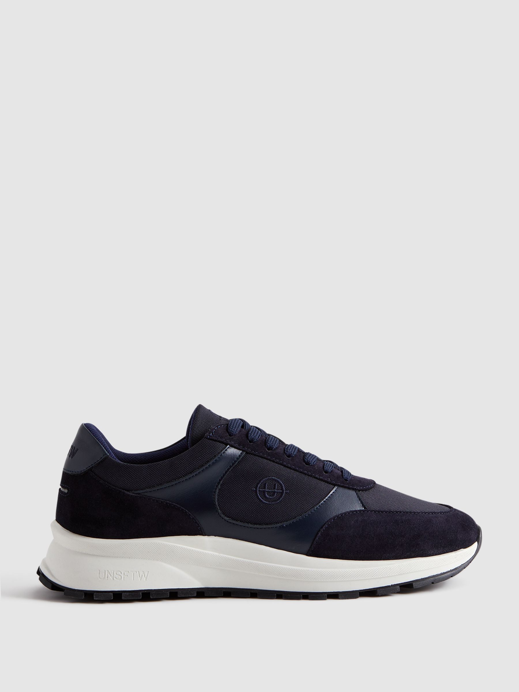 Unseen Suede Leather Plemont Trainers in Navy/White - Image 1 of 5