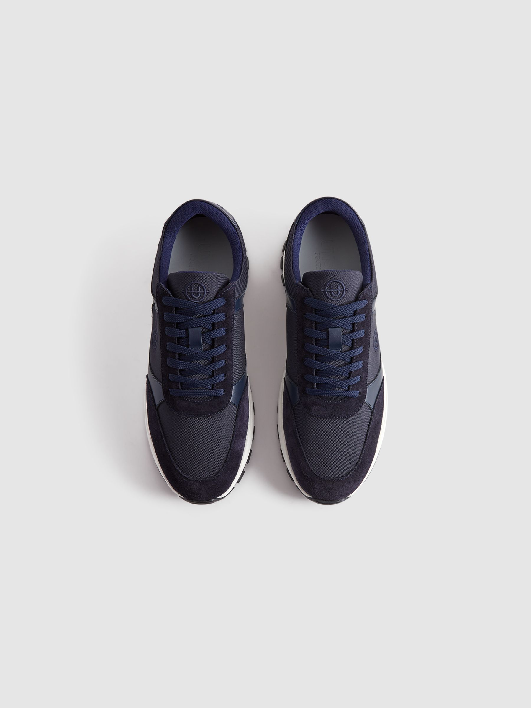 Unseen Suede Leather Plemont Trainers in Navy/White - Image 3 of 5