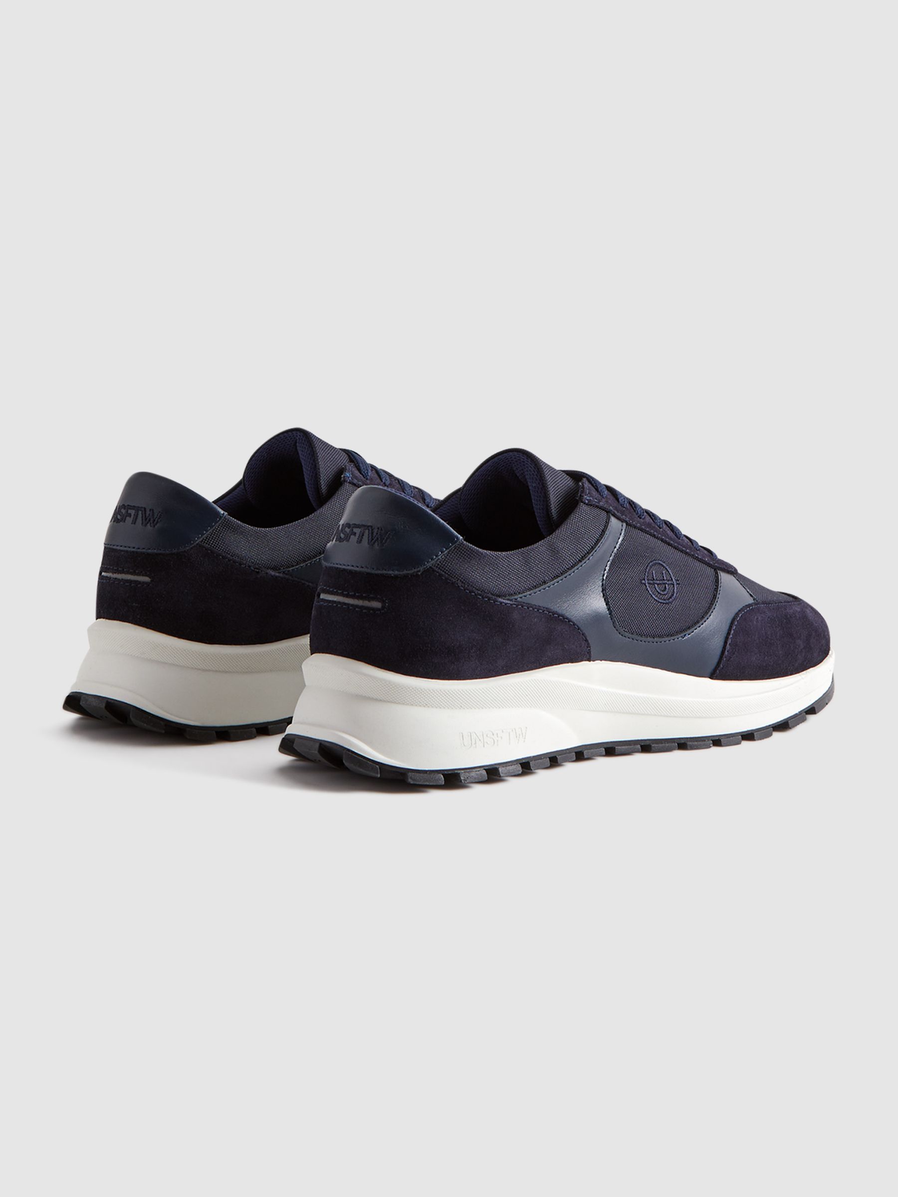 Unseen Suede Leather Plemont Trainers in Navy/White - Image 4 of 5