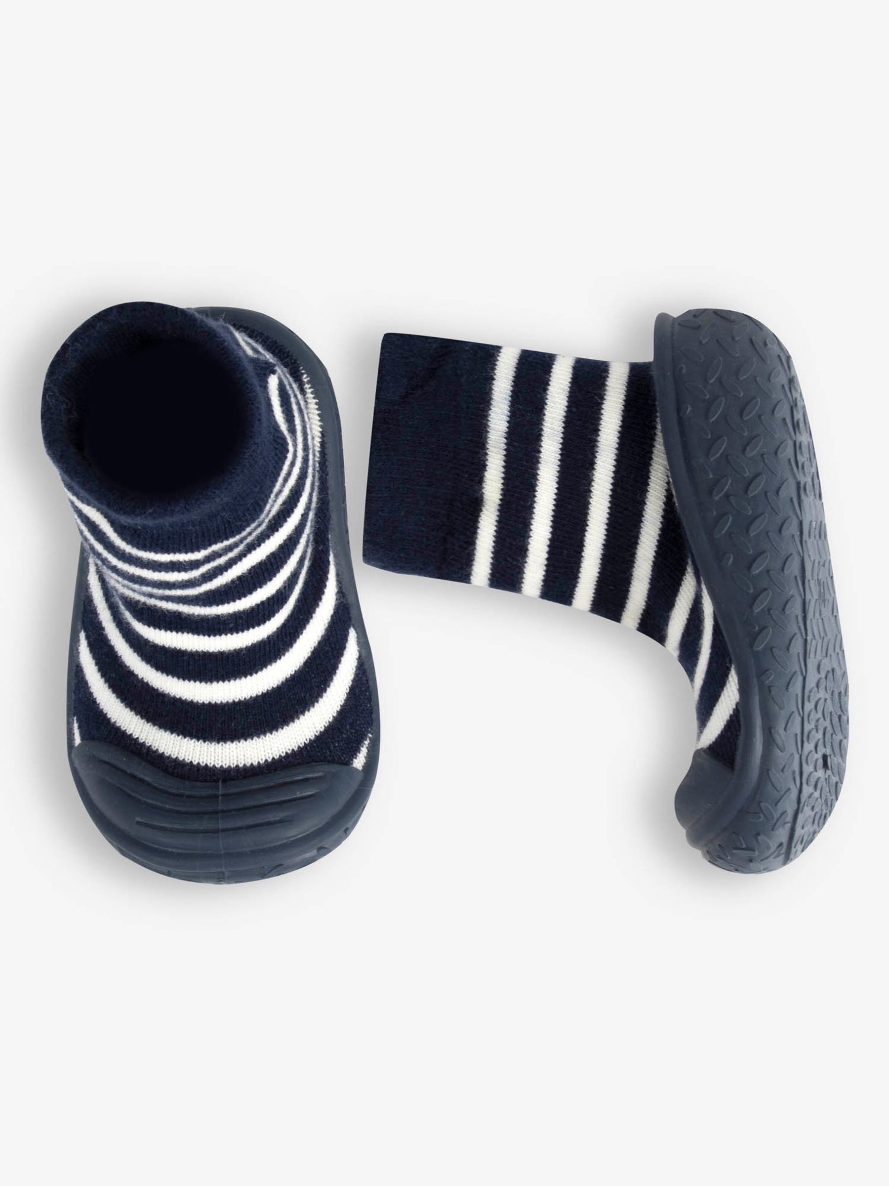 Navy Blue Ecru Cream Stripe Boys' Stripe Indoor Outdoor Slipper Socks - Image 3 of 4