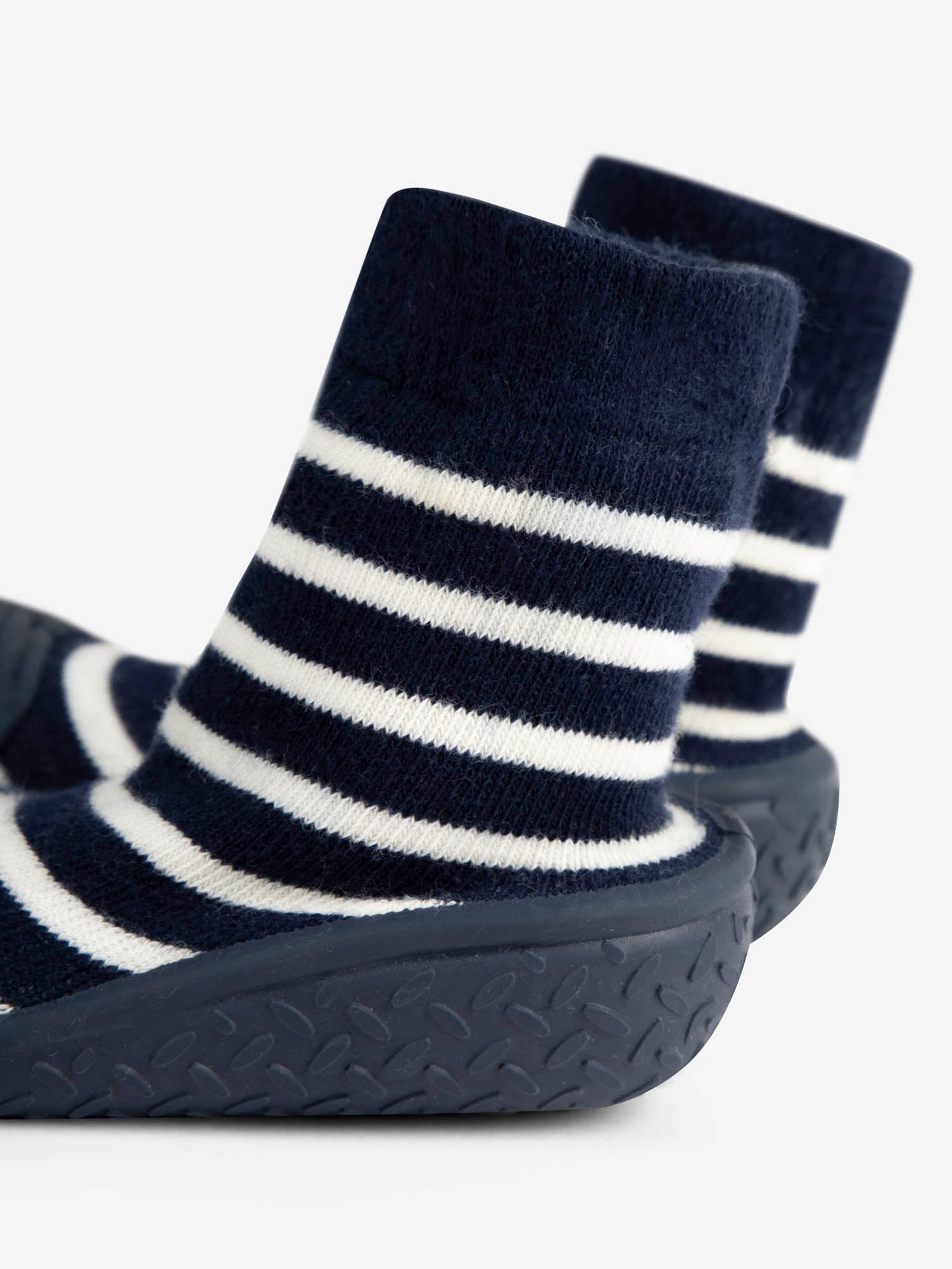 Navy Blue Ecru Cream Stripe Boys' Stripe Indoor Outdoor Slipper Socks - Image 4 of 4