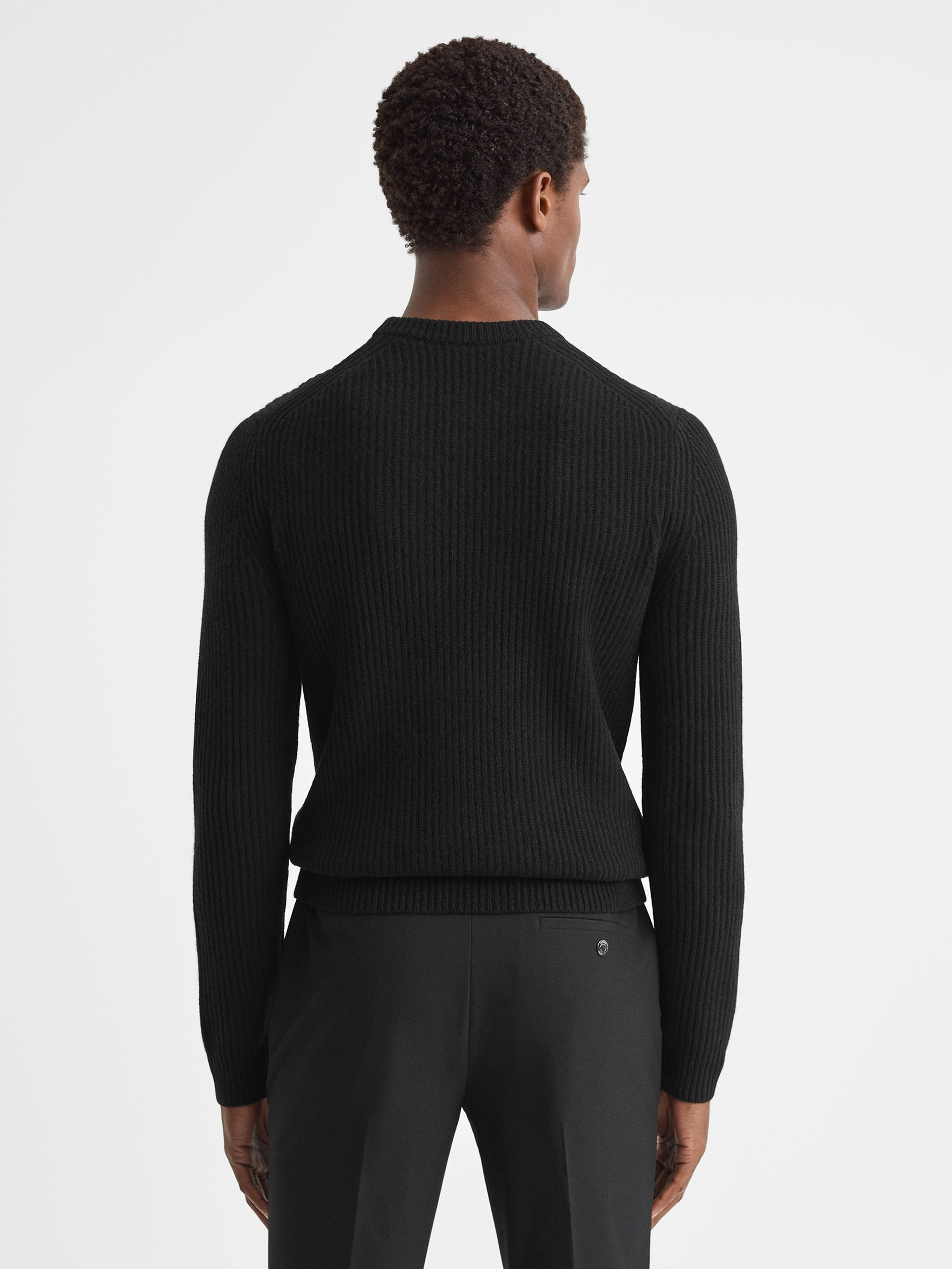 Atelier Cashmere Ribbed Crew Neck Jumper in Black - Image 2 of 4