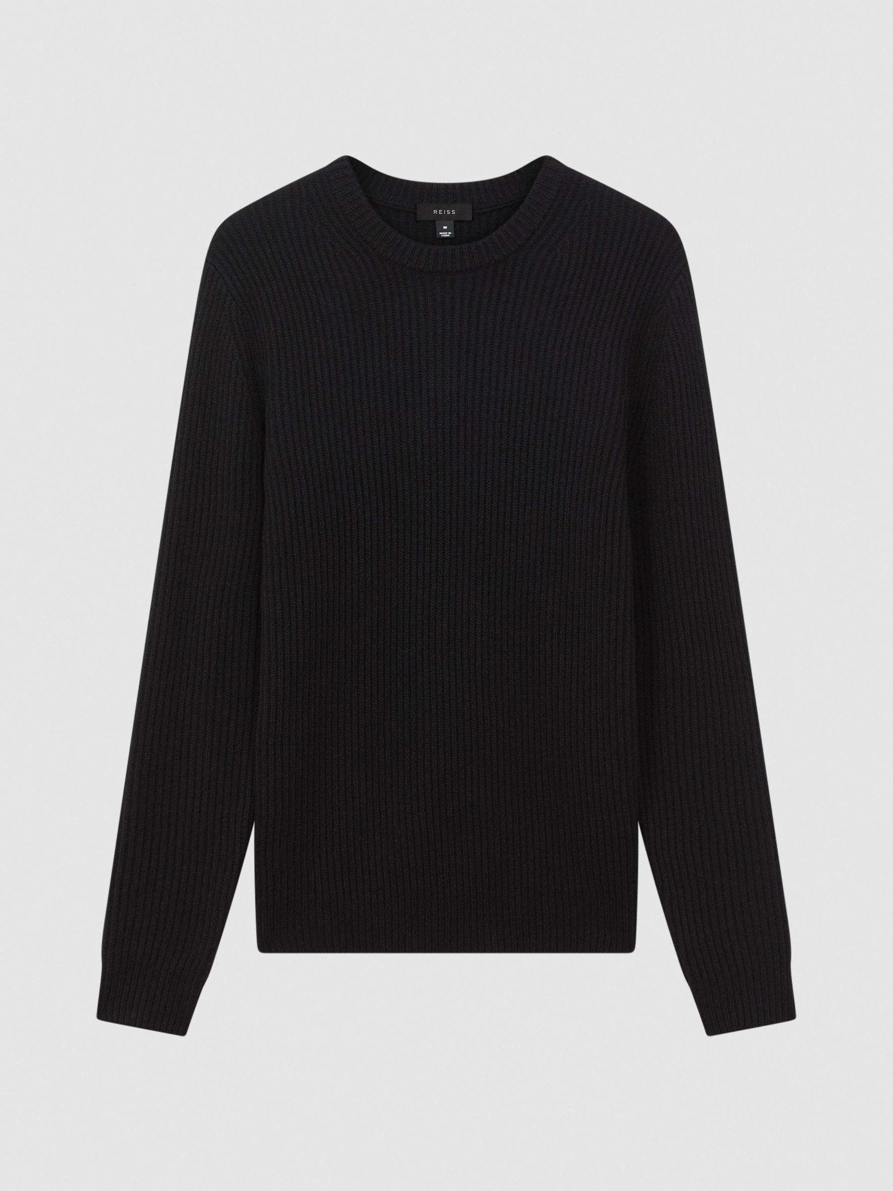 Atelier Cashmere Ribbed Crew Neck Jumper in Black - Image 4 of 4