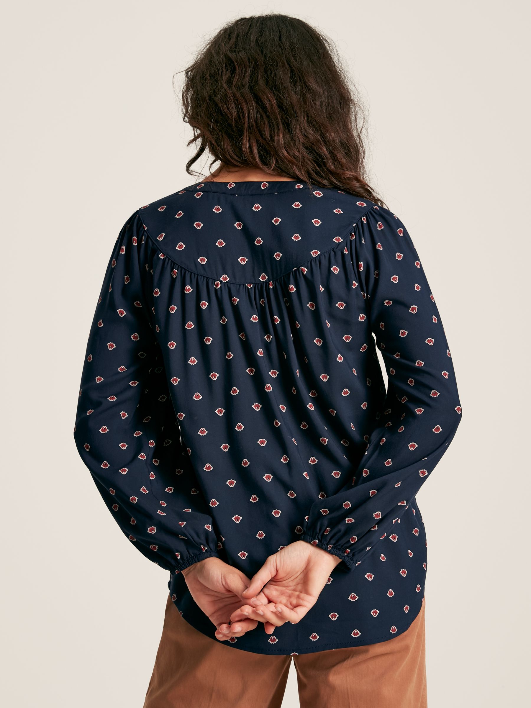 Myra Navy Printed Balloon Sleeve Blouse - Image 2 of 7