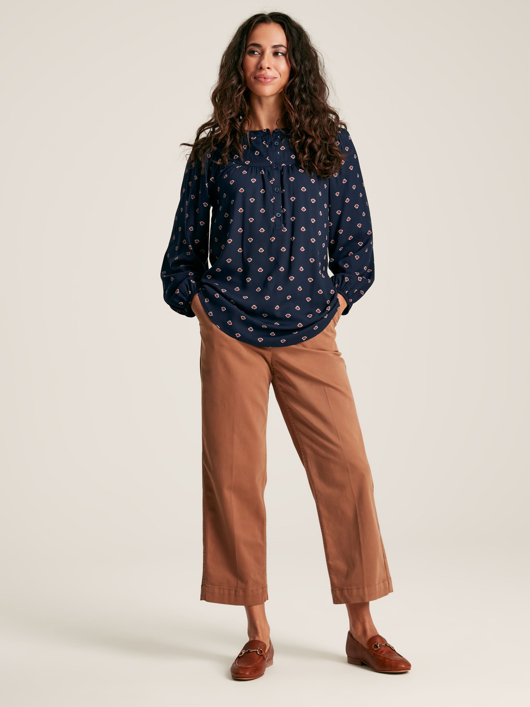Myra Navy Printed Balloon Sleeve Blouse - Image 3 of 7