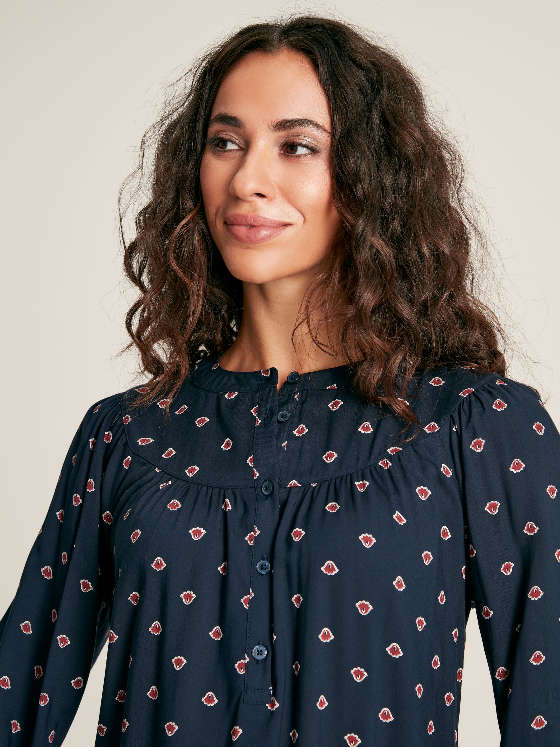 Myra Navy Printed Balloon Sleeve Blouse - Image 4 of 7