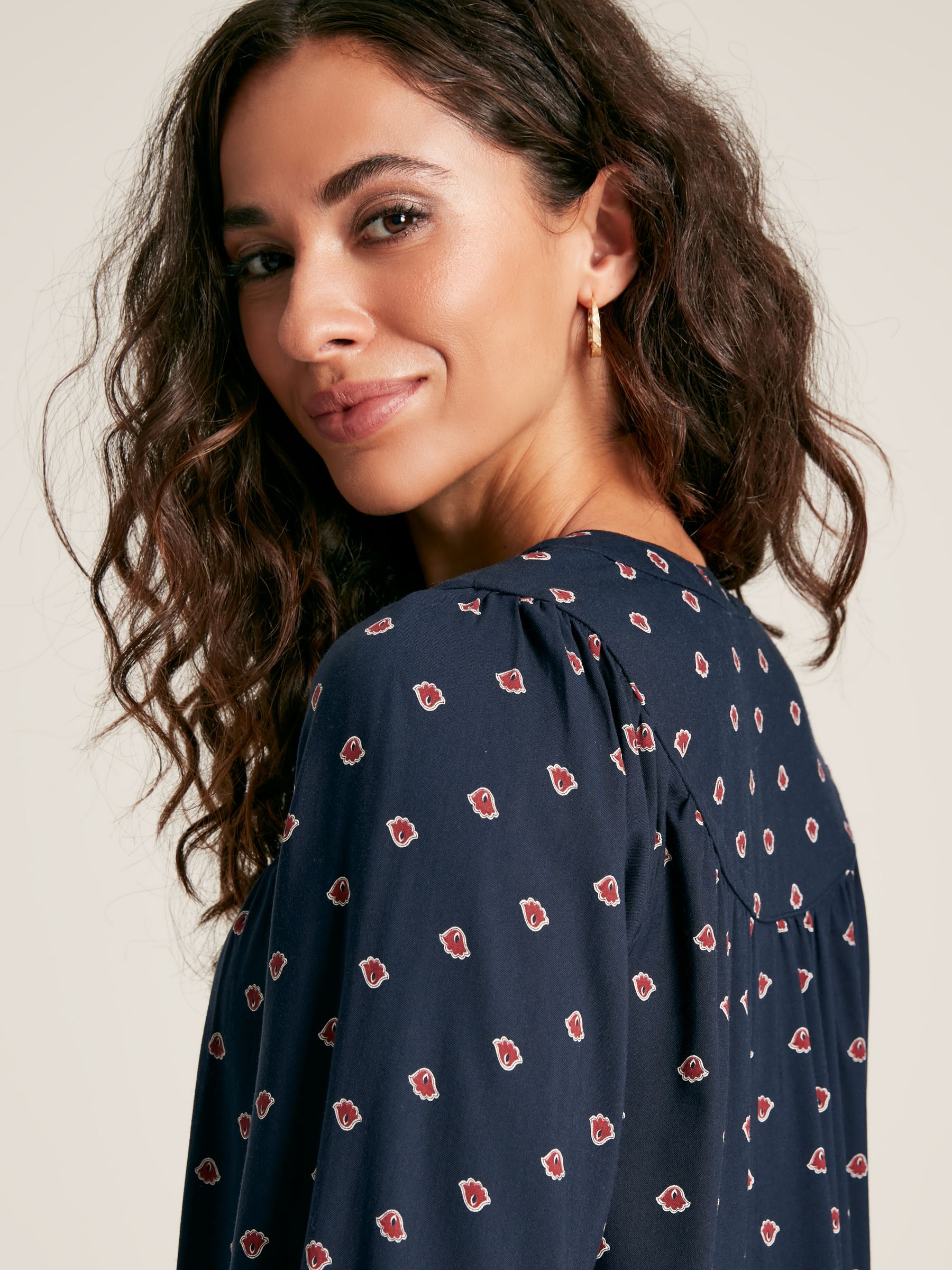 Myra Navy Printed Balloon Sleeve Blouse - Image 5 of 7