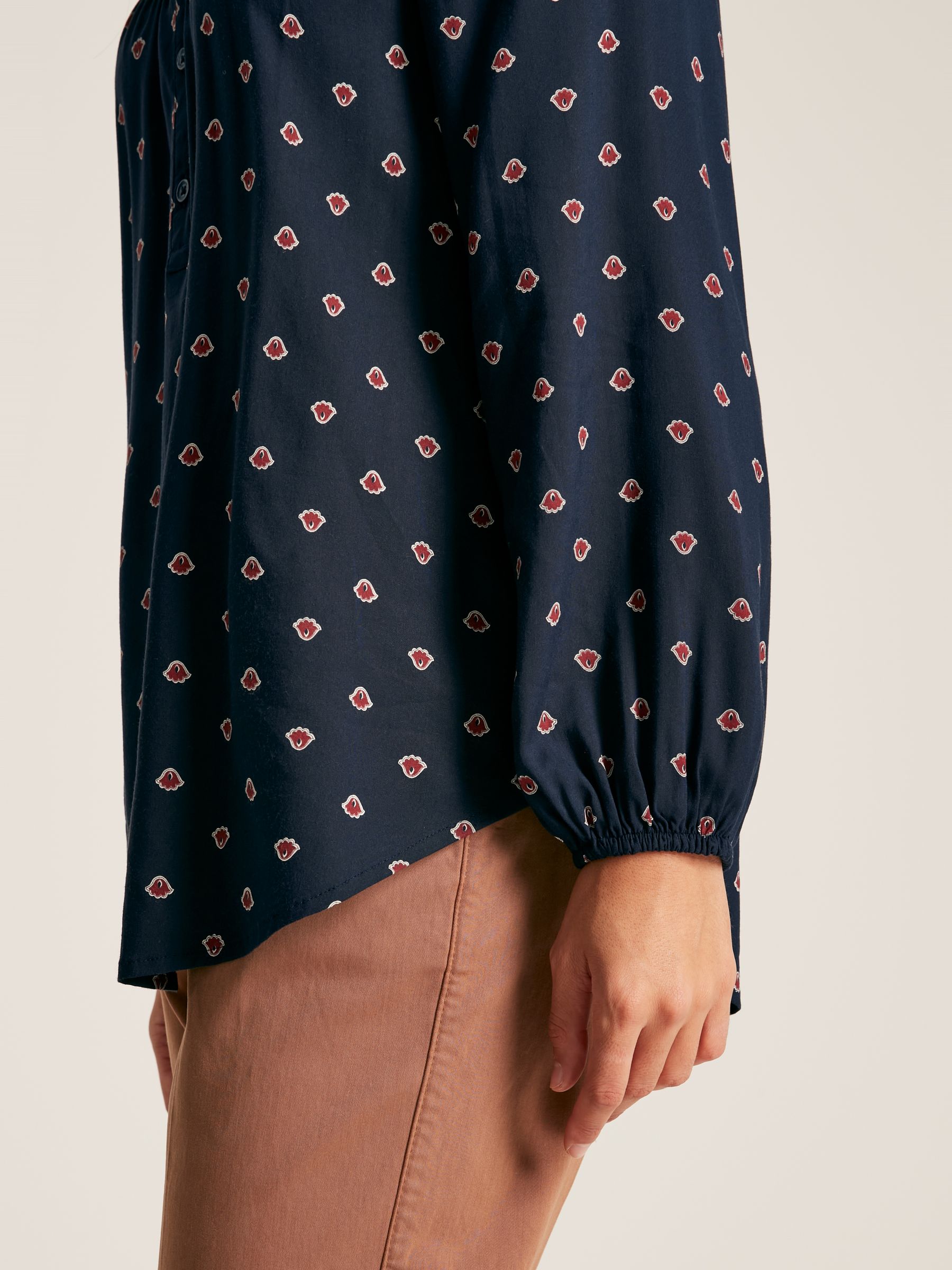 Myra Navy Printed Balloon Sleeve Blouse - Image 6 of 7
