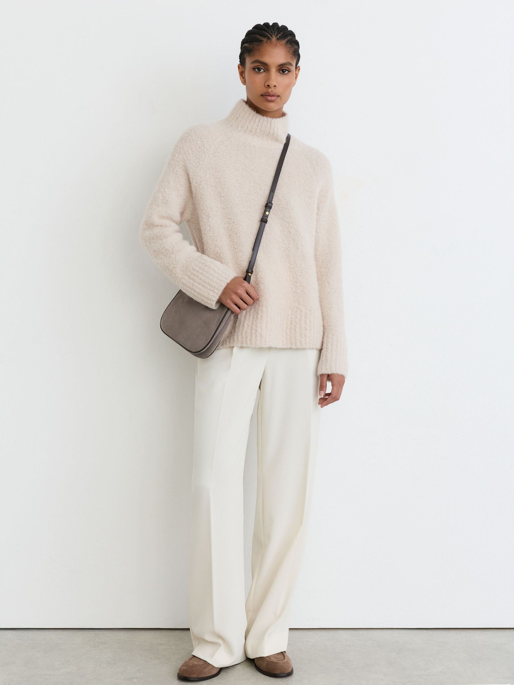 Wool-Blend Bouclé Funnel-Neck Jumper in Stone Neutral - Image 3 of 8