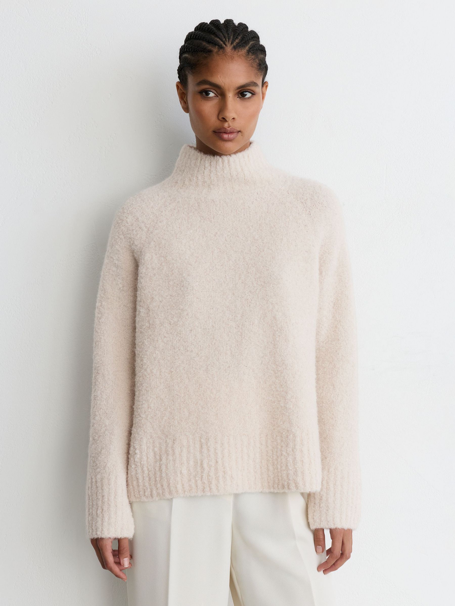 Wool-Blend Bouclé Funnel-Neck Jumper in Stone Neutral - Image 4 of 8