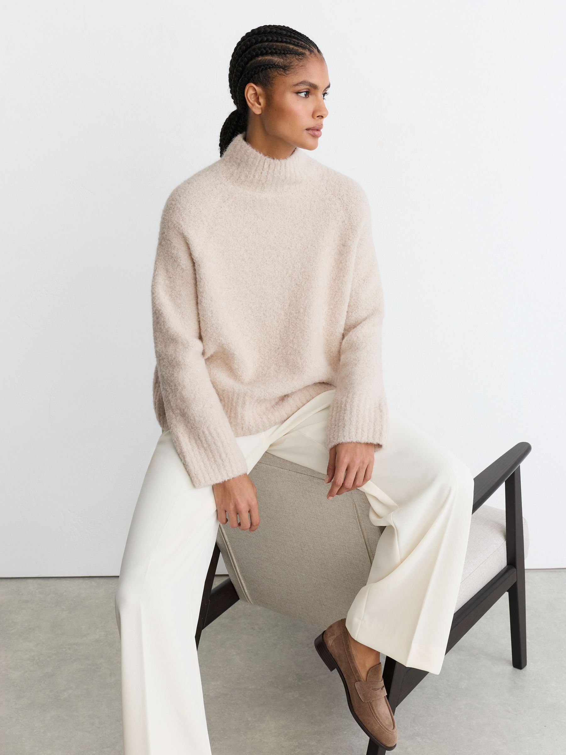 Wool-Blend Bouclé Funnel-Neck Jumper in Stone Neutral - Image 6 of 8