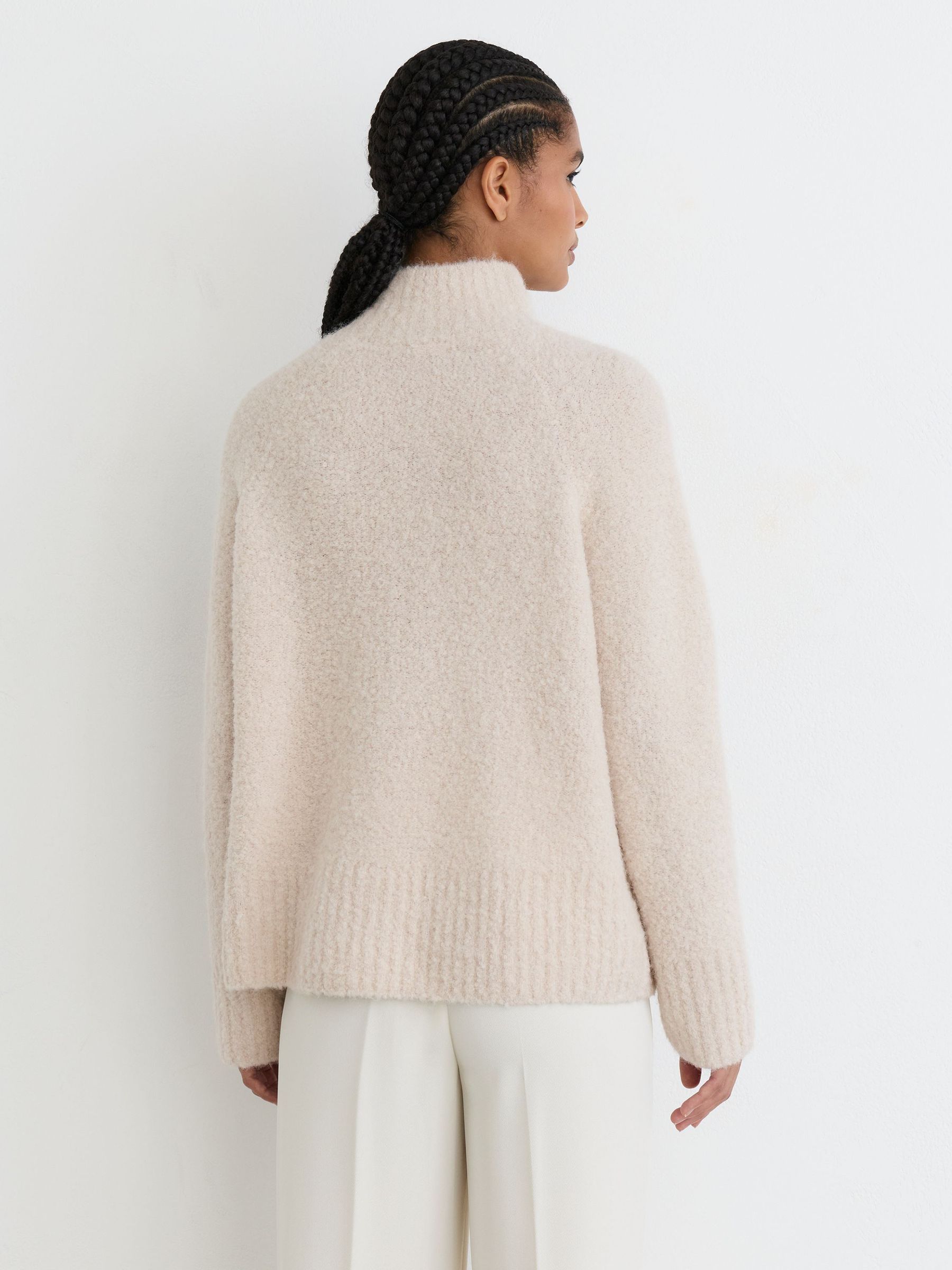 Wool-Blend Bouclé Funnel-Neck Jumper in Stone Neutral - Image 7 of 8