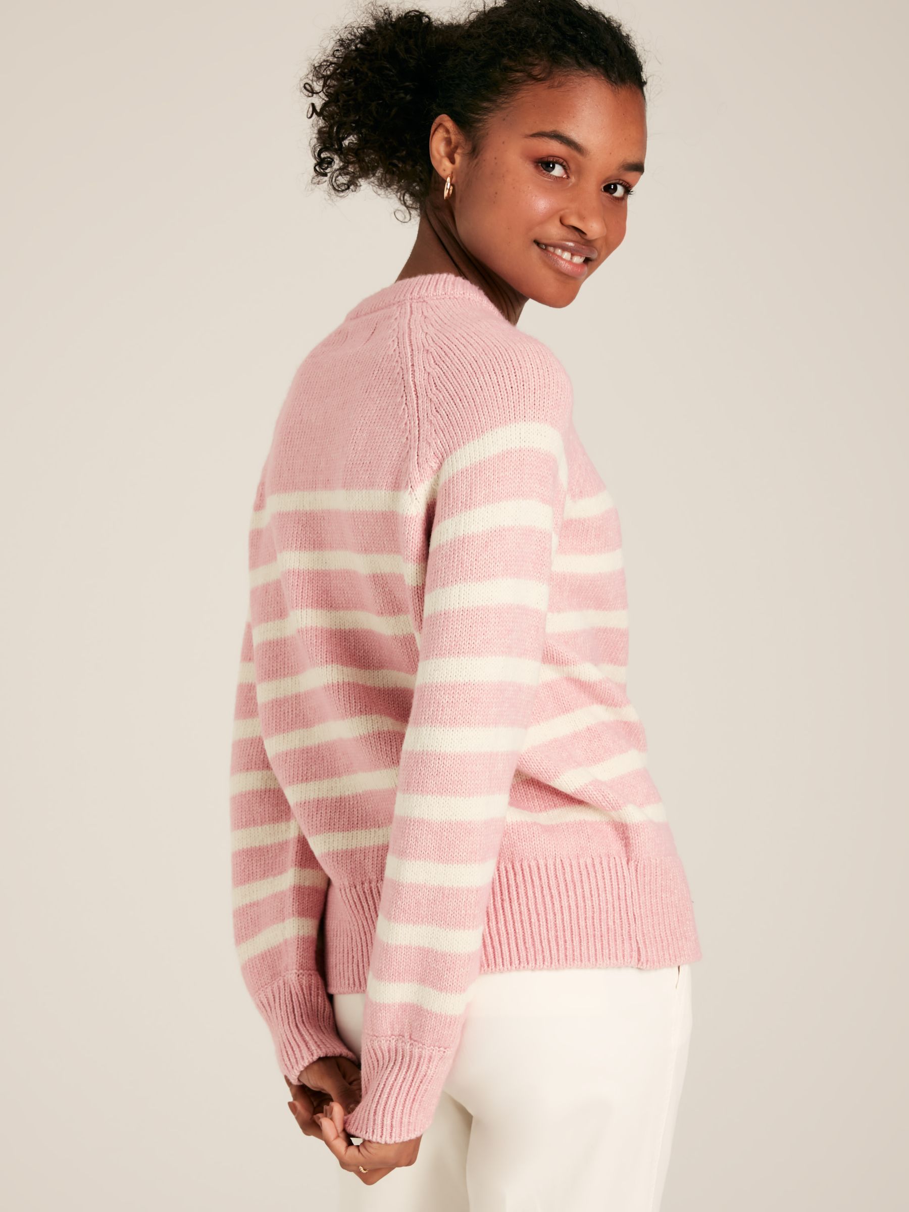 Agnes Pink Striped Button Neck Jumper - Image 2 of 6